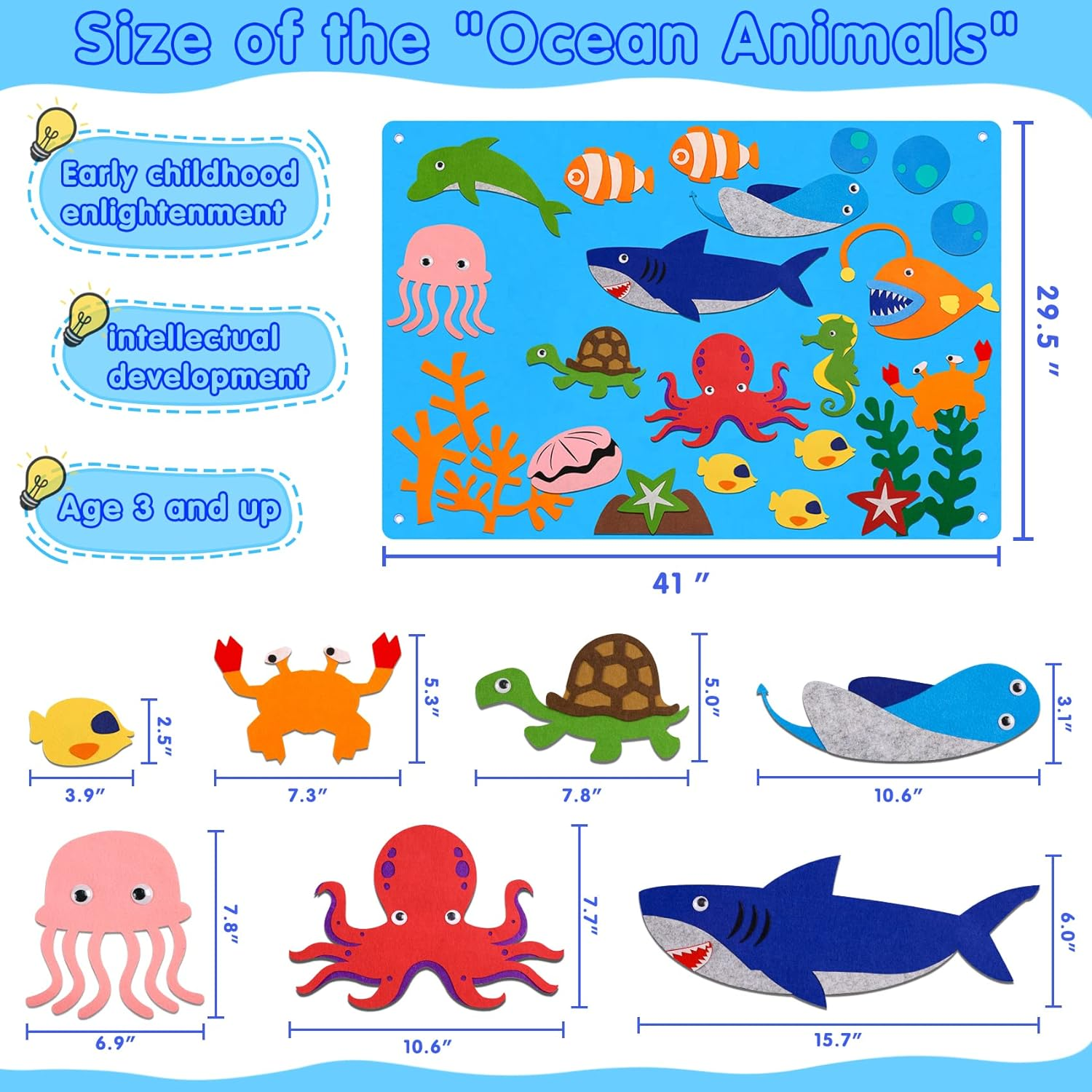 Craftstory Ocean Felt Board Story Set for Toddlers Children under the Sea 3.5 Feet Flannel-Stories Shark Octopus Toys Wall Activity Storytelling Teaching