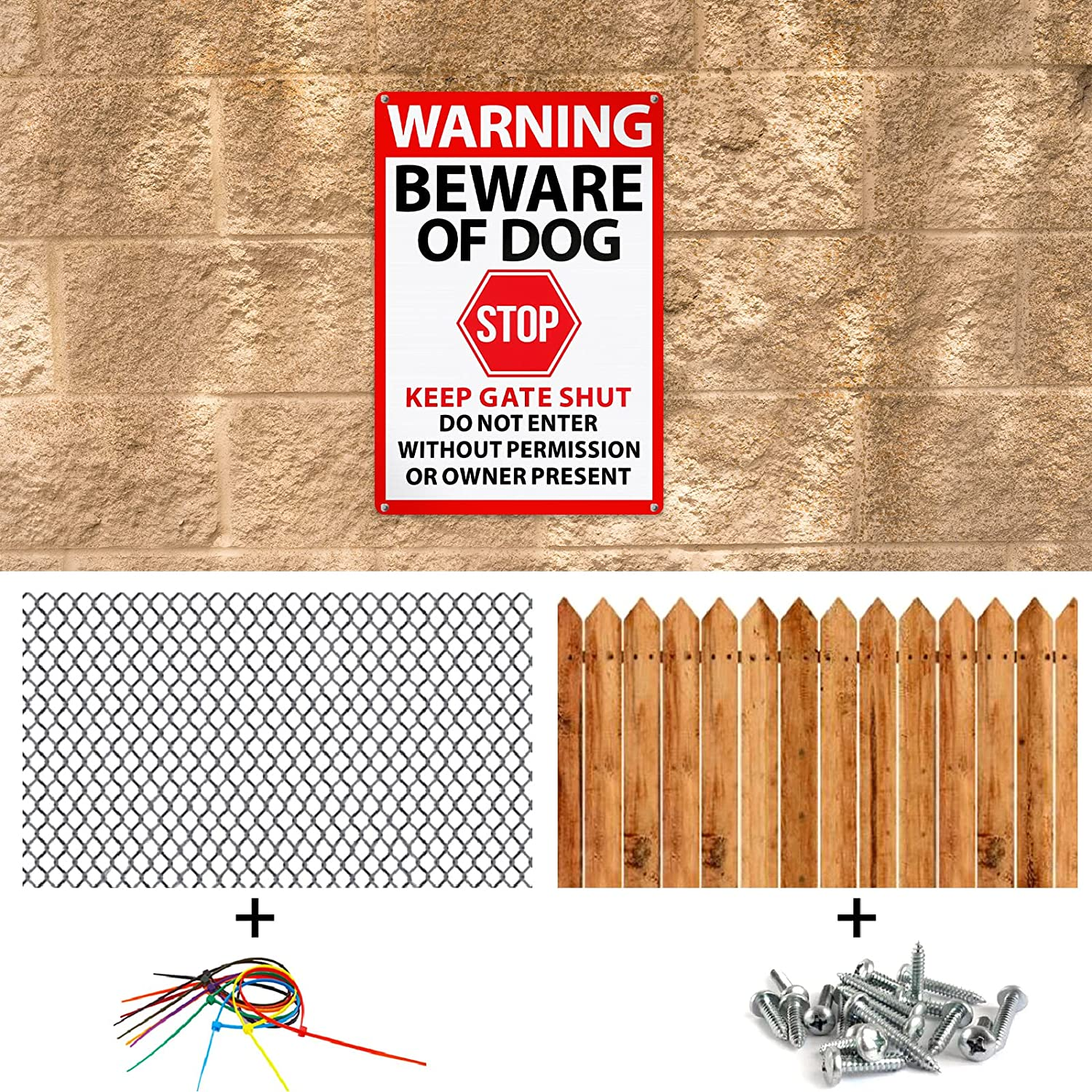 Blulu 4 Pcs Warning Beware of Dog Sign 10 X 7 Inch Do Not Enter Metal Signs No Trespassing Dog Sign Stop Keep Gate Closed for Fence Door Gate Outdoor Home Kitchen Farm Garden Garage Wall Decor image number 4