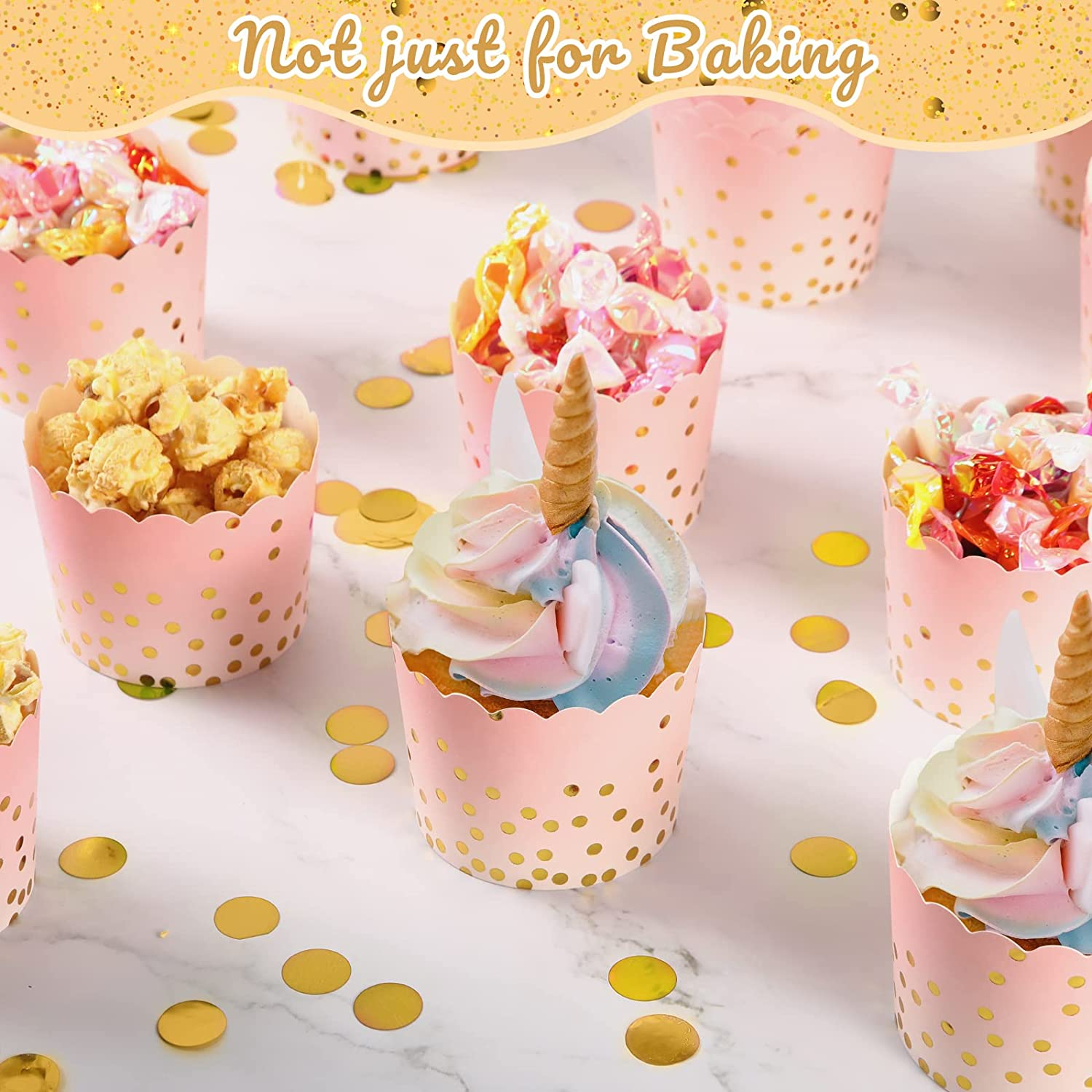 100 Pcs Pink Cupcake Liners 4.5 Oz Gold Polka Dot Paper Baking Cups for Muffins Desserts Bake, Easter, Baby Showers, Wedding and Birthday Party image number 6