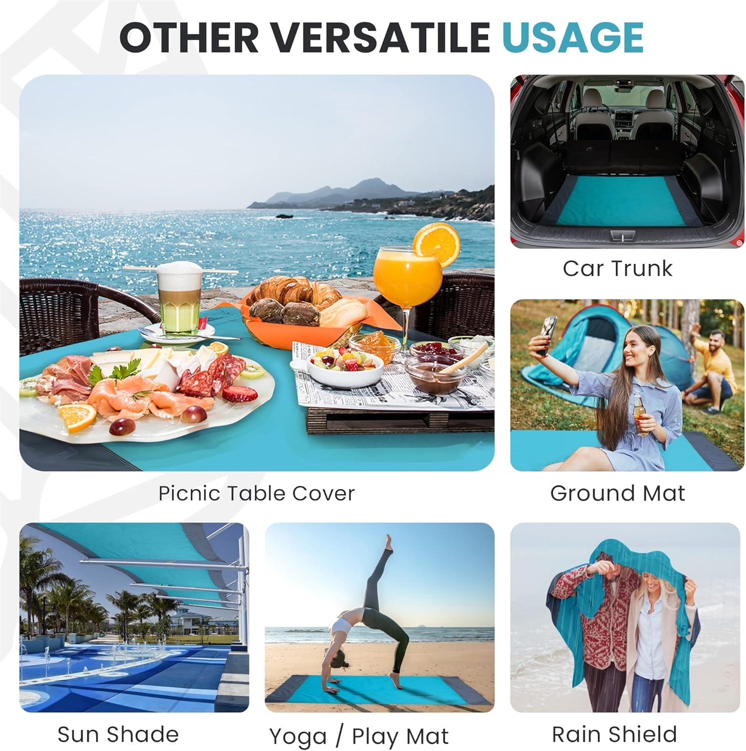 Beach Blanket Waterproof Sandproof - 80&rdquo;X74&rdquo; Beach Mat Sand Free Waterproof - Outdoor Picnic Blankets Beach Accessories Essentials with Durable Bottle Opener Compact Bag, Stake & Pouch (Green Gray) - Green Gray image number 3