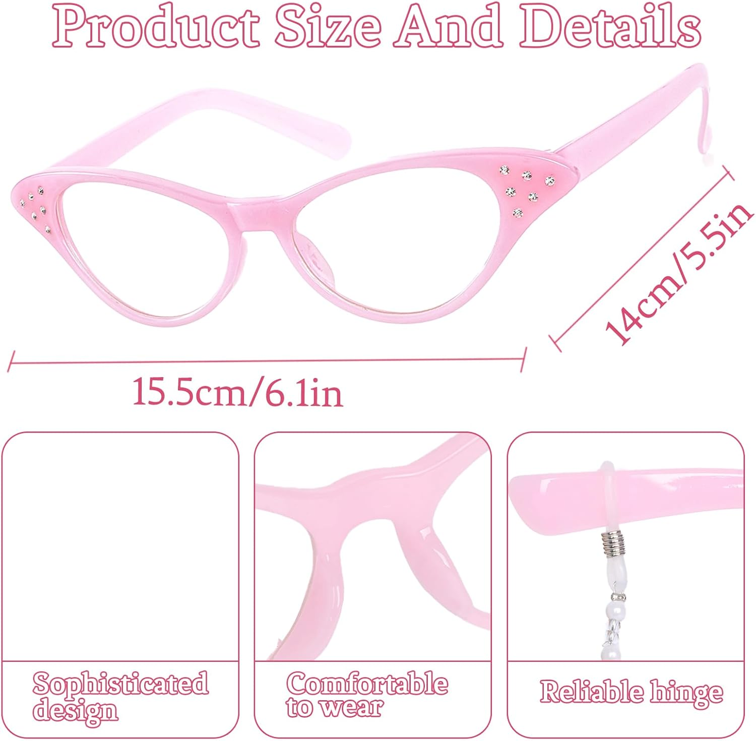 5 Pcs Old Lady Costume Set Grandma Granny Glasses Eyeglasses Chain Pearl Necklace Bracelet image number 2