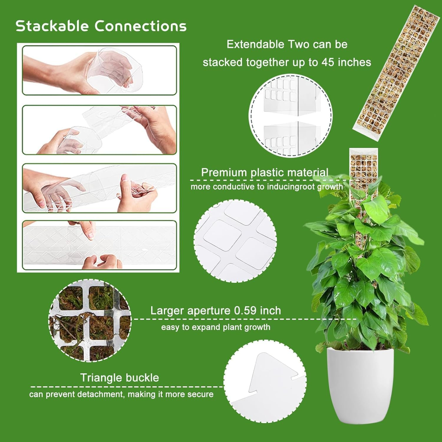 4 Pcs 24 Inch Plastic Moss Pole for Plants Monstera &ndash; Stackable Plant Support for Indoor Climbing Plants & Sphagnum Moss, Perfect for Your Green Oasis! image number 1