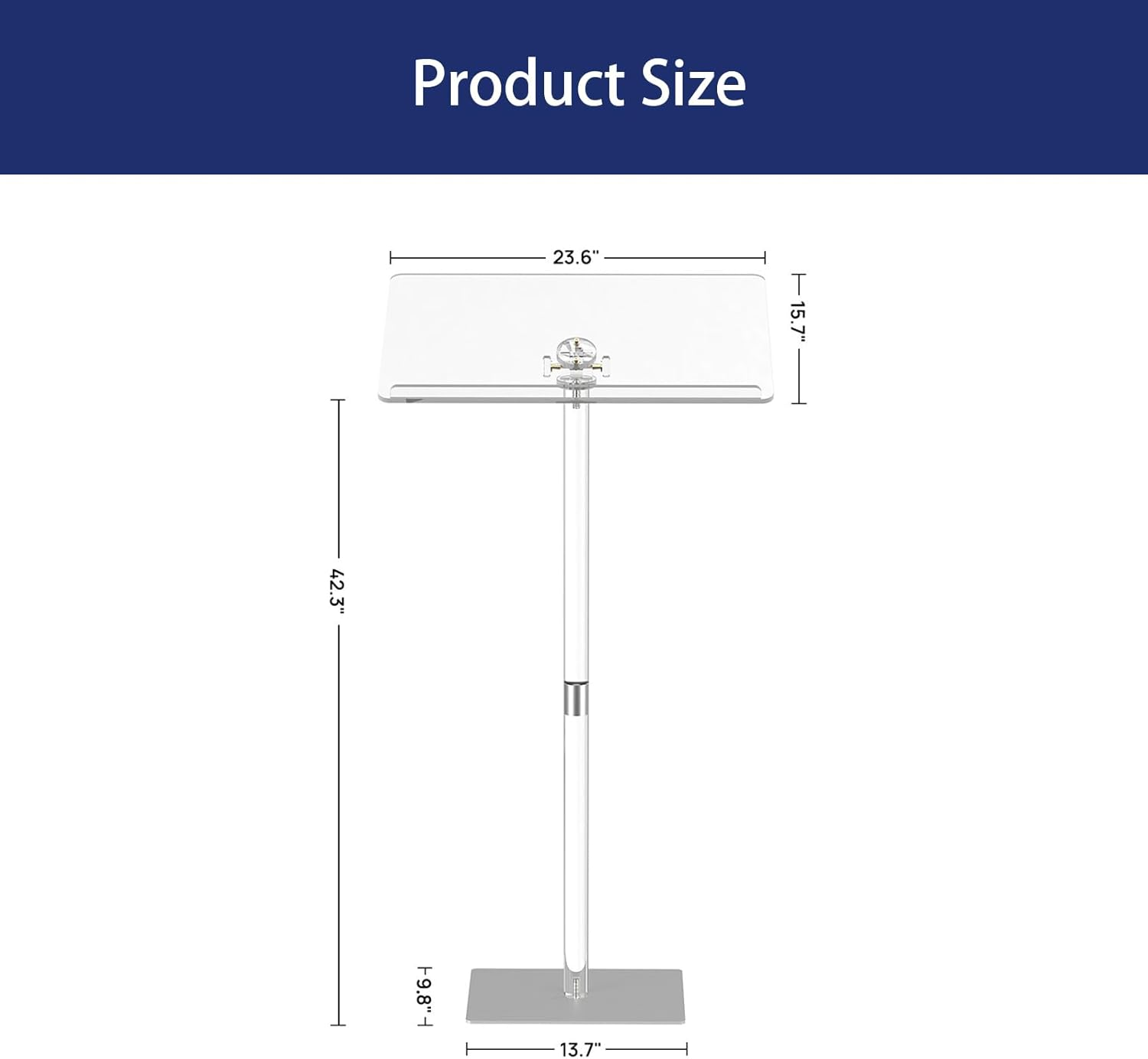 Acrylic Podium Stand，Adjustable Lectern Table with Tilted Tabletop，Clear Acrylic Stand for Classroom, Office, Churches (L)