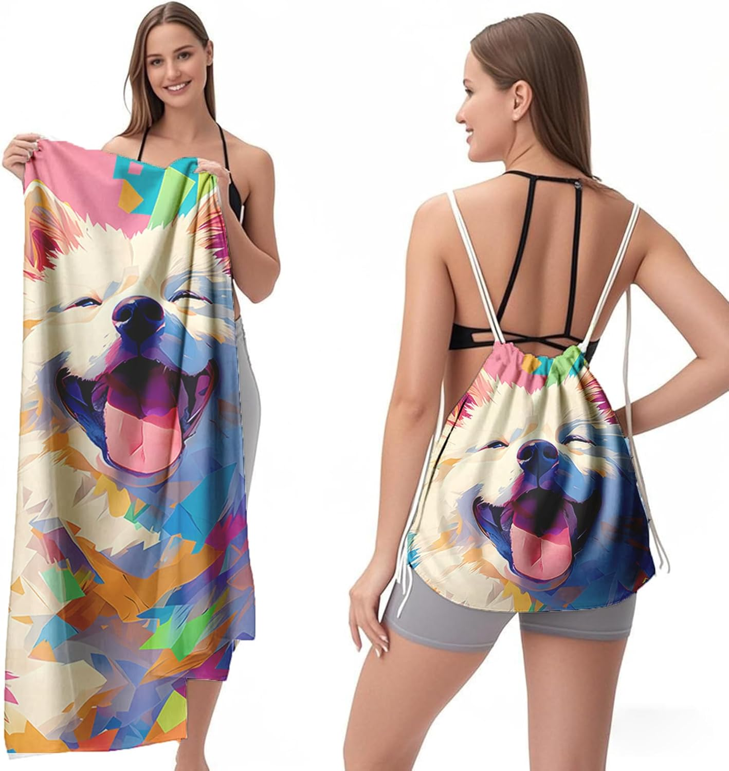 Beach Towel Backpack &ndash; Portable 2-In-1 Sand-Free Beach Towel with Integrated Storage Bag &ndash; Lightweight, Quick-Dry, Printed Towel for Travel, Swimming, Camping & Outdoor Activities (Style 3)