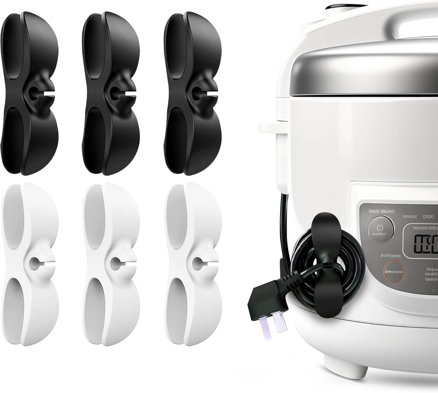 Cable Management Cord Organizer - 6 Pack Black & White, Wraps Multiple Cables, for Mixers, Blenders & Small Appliances