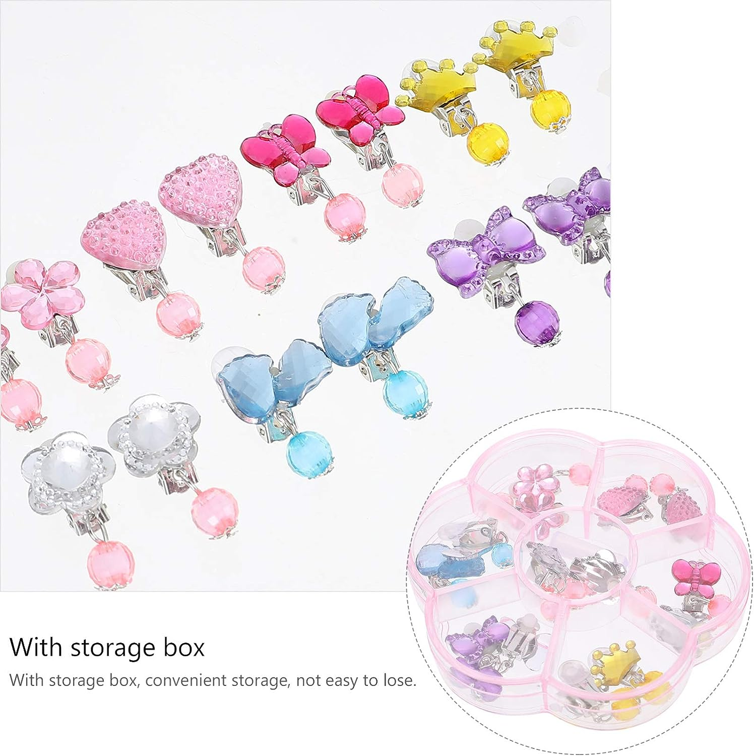 Clip on Earrings Princess Play Jewelry Earrings Set Resin Acrylic Clipon Earring Cartoon Dangle Eardrop for Little Girls Birthday image number 2