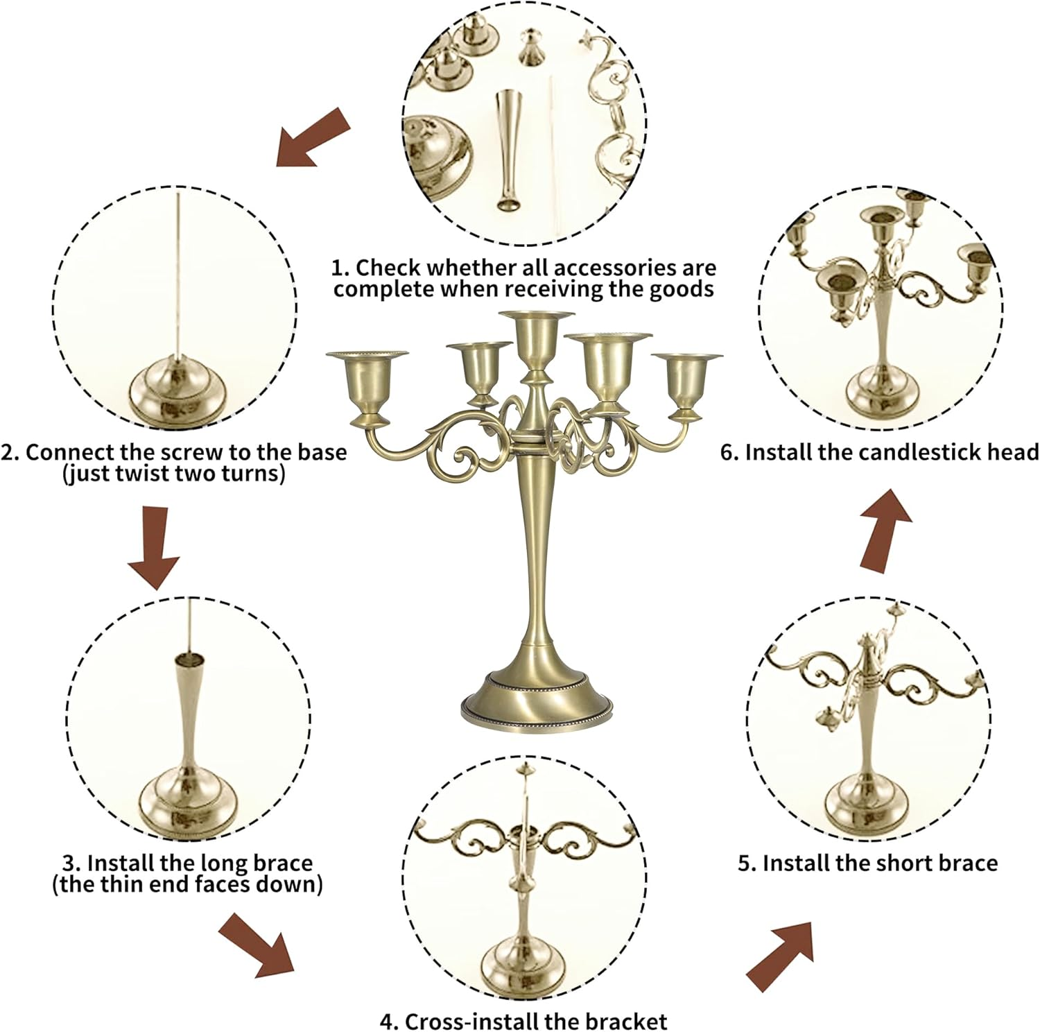 Incifuerza 5 Arms Metal Candelabras Candlestick Holder, Retro Black Taper Candle Holder for Dining Table, Fireplace, Candelabra Centerpieces, Wedding Home Decoration Gloss Black (Antique Bronze) image number 3