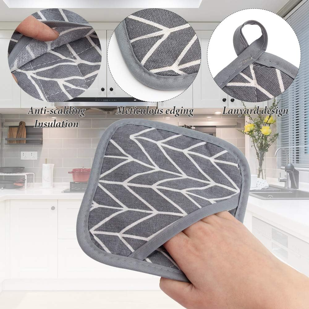 4 Pieces Extra Large Cotton Pot Holders and Oven Gloves Set, Heat Resistant Square Handles, Ideal for Cooking, Baking and Kitchen Use image number 2