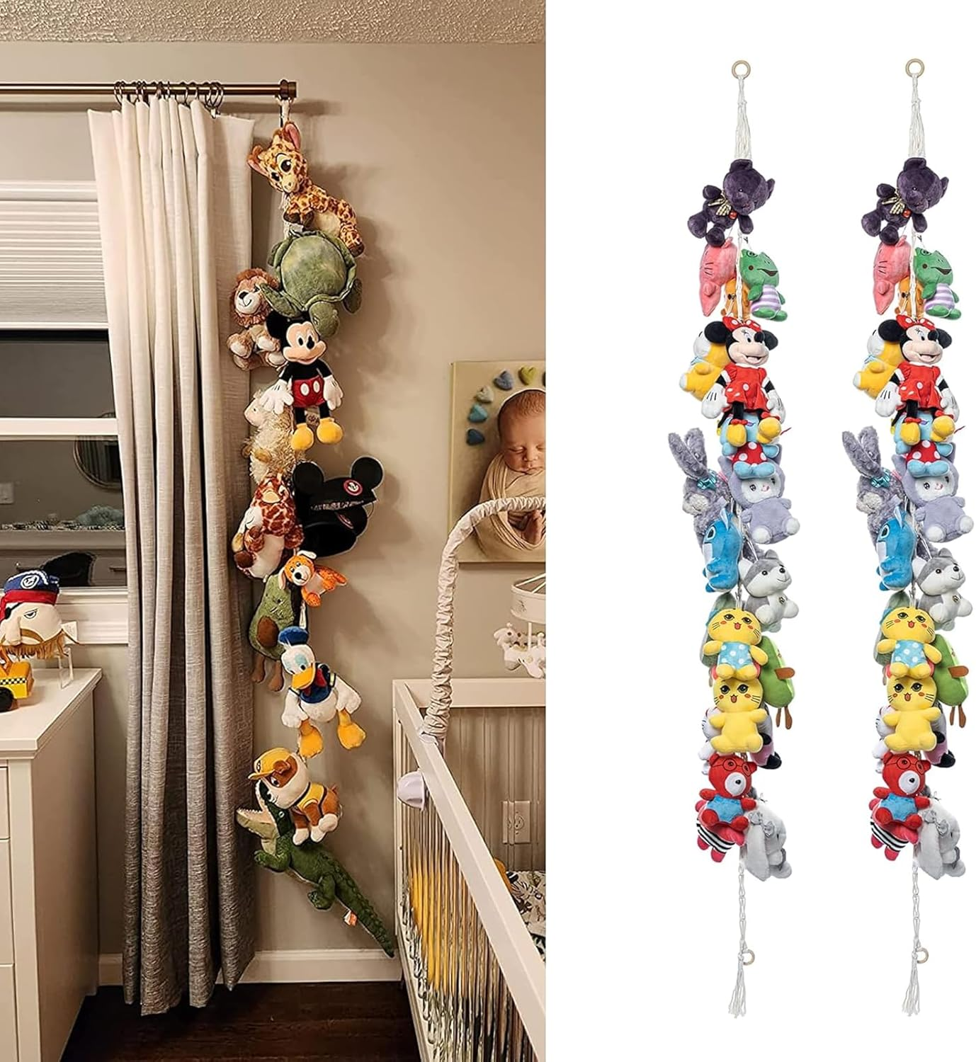 80 Inches Cotton Hanging Storage Chain for Stuffed Animals & Plush Toys, Space Saving Toy Organizer with 20 Metal Clips, Kids Room Decor image number 3