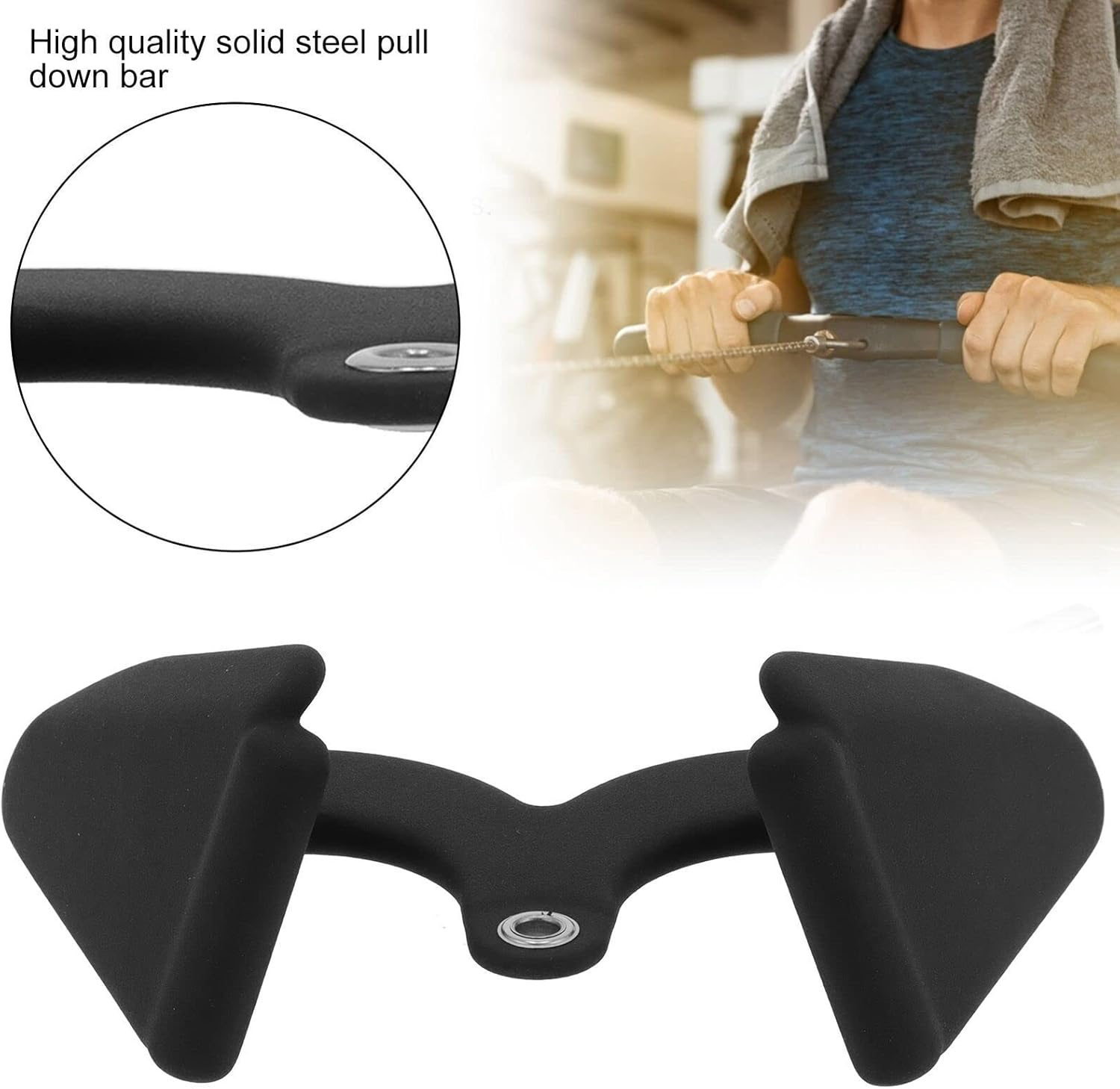 Cable Pulley Attachment Cable Pulley Accessories Exercise Machine Accessories LAT Pull-Down Bar V-Grip Tricep Grip Handle Inverted image number 3