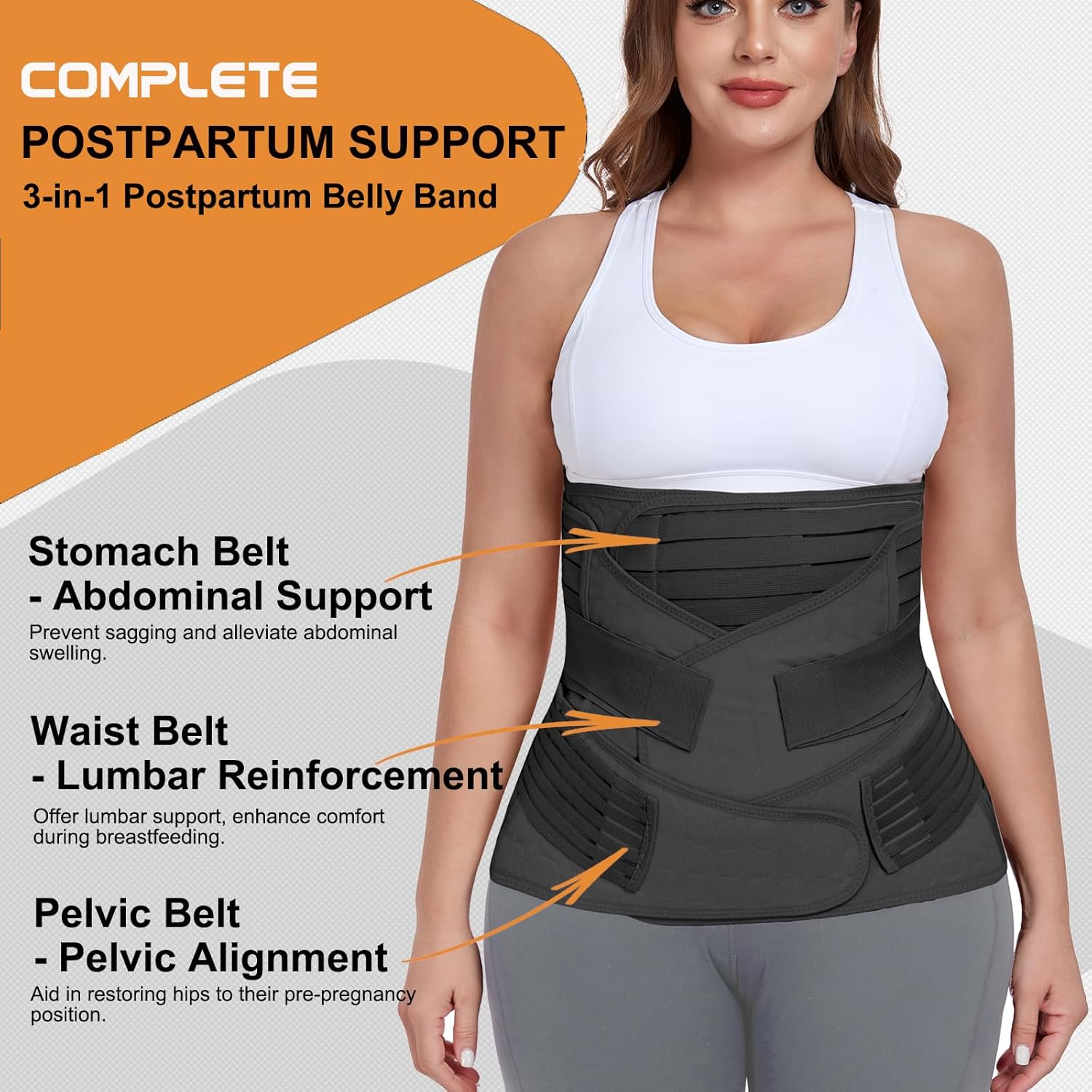 3 in 1 Postpartum Belly Support Recovery Wrap - Postpartum Belly Band & Abdominal Binder Shapewear (Black, XL) image number 5