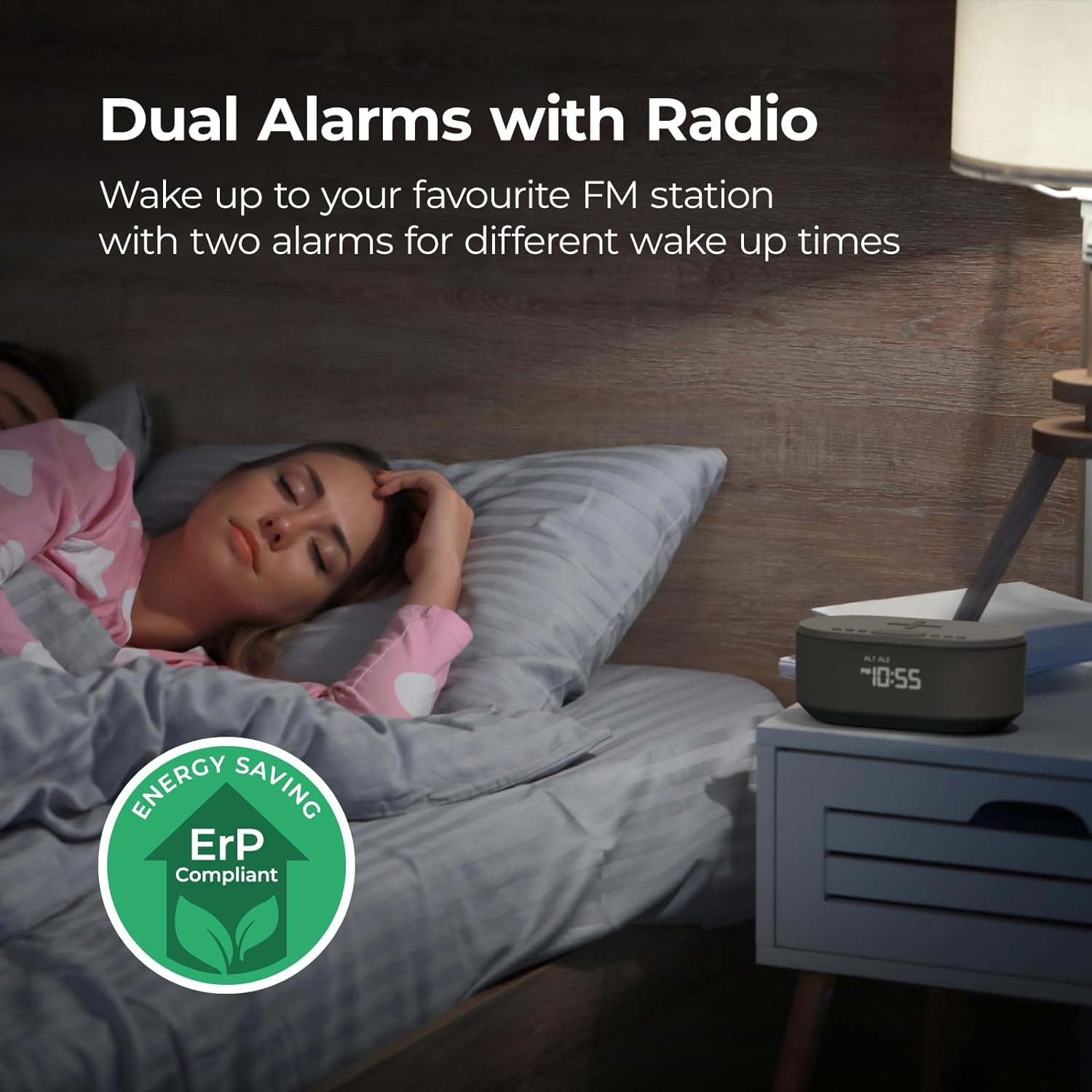 I-Box Bedside Wireless Charging Non Ticking Radio Alarm Clock with Dimmable LED Display - Mains Powered Dual Alarm Clock with USB Charger and Bluetooth Speaker, Grey image number 3