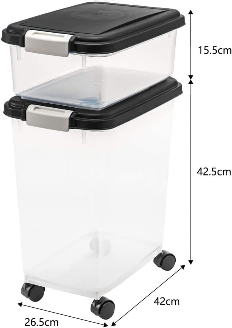 Pet Food Storage Container with Scoop, Flip-Up Lid Airtight Container Transparent Cat Food Storage with Four Wheels for Dog & Cat Food Air Tight Food Container image number 4