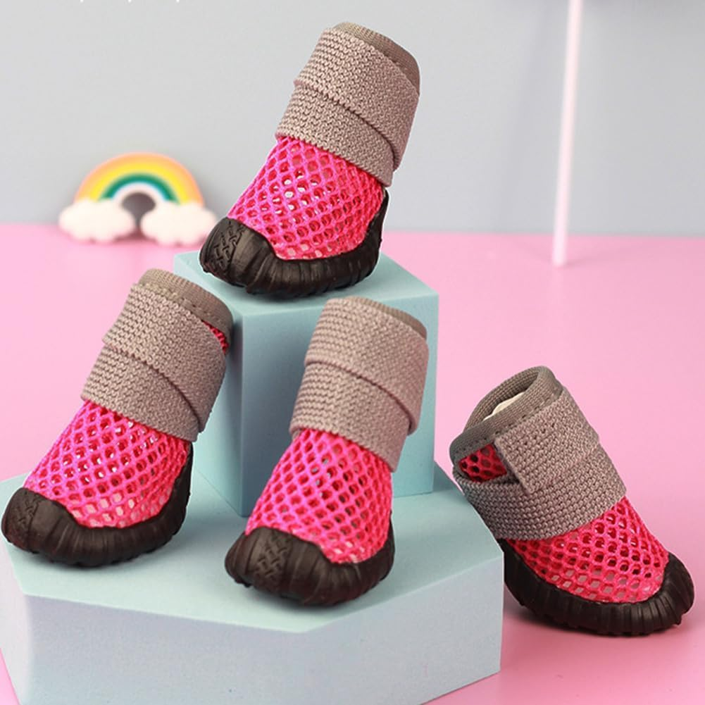 4Pcs Dog Shoes Breathable Mesh Boots Shoes, Dog Boots for Dogs Non-Slip Dog Boots for Small Dogs, Anti-Slip Cats Puppy Comfortable Booties (Rose Red, 5#) image number 1
