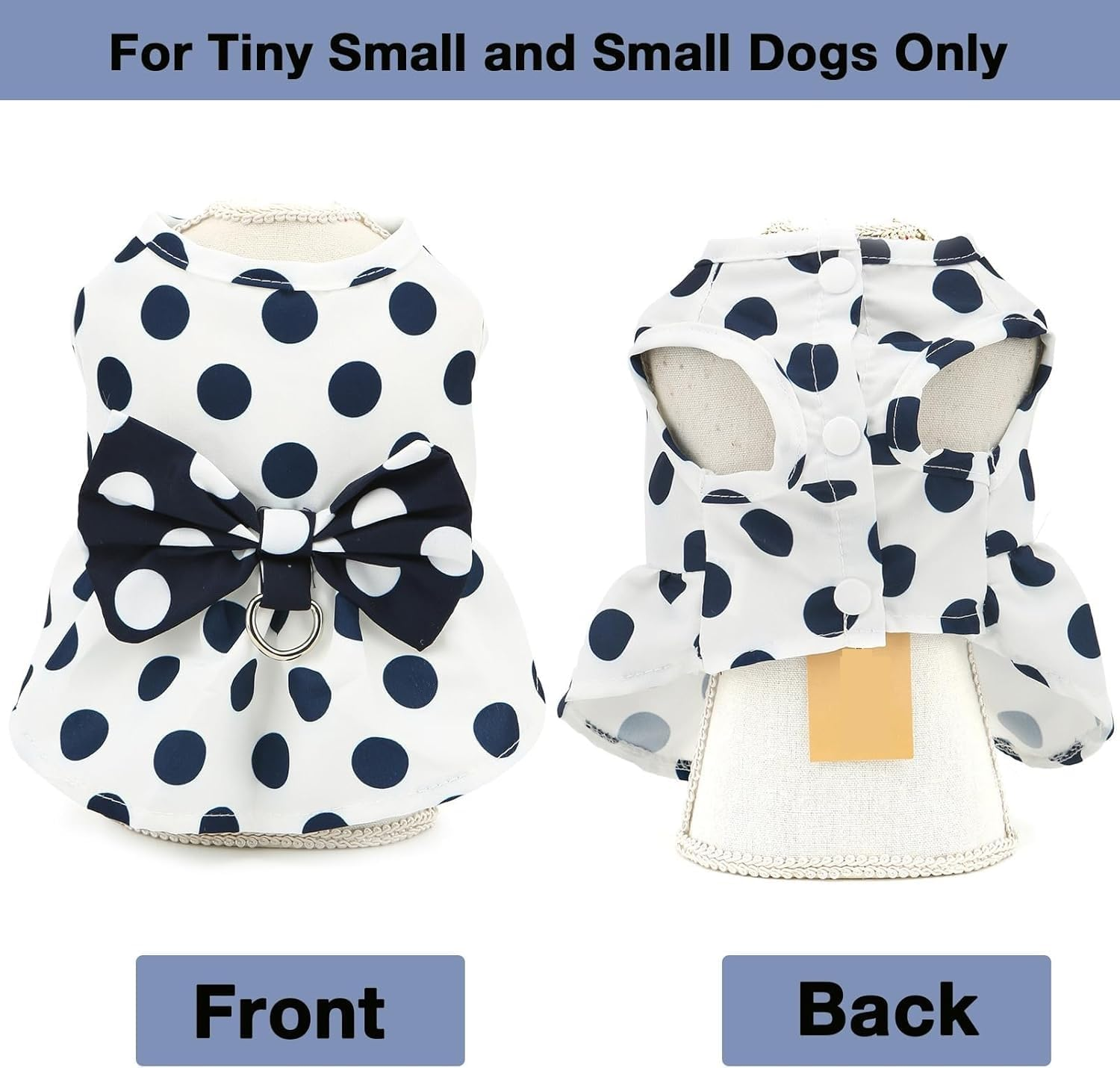 Polka Dot Dog Dress for Small Dog Girls Puppy Harness Dress with D Ring and Bow Spring Summer Breathable Pet Short Skirt (White, S) image number 3