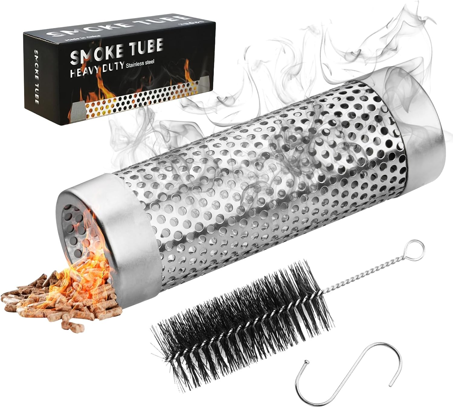 Smoke Tube for Pellet Grill, 5 Hours of Billowing Smoke, Stainless Steel Pellet Smoker Tube for All Grill or Smoker, Hot or Cold Smoking (Round-6 Inch)