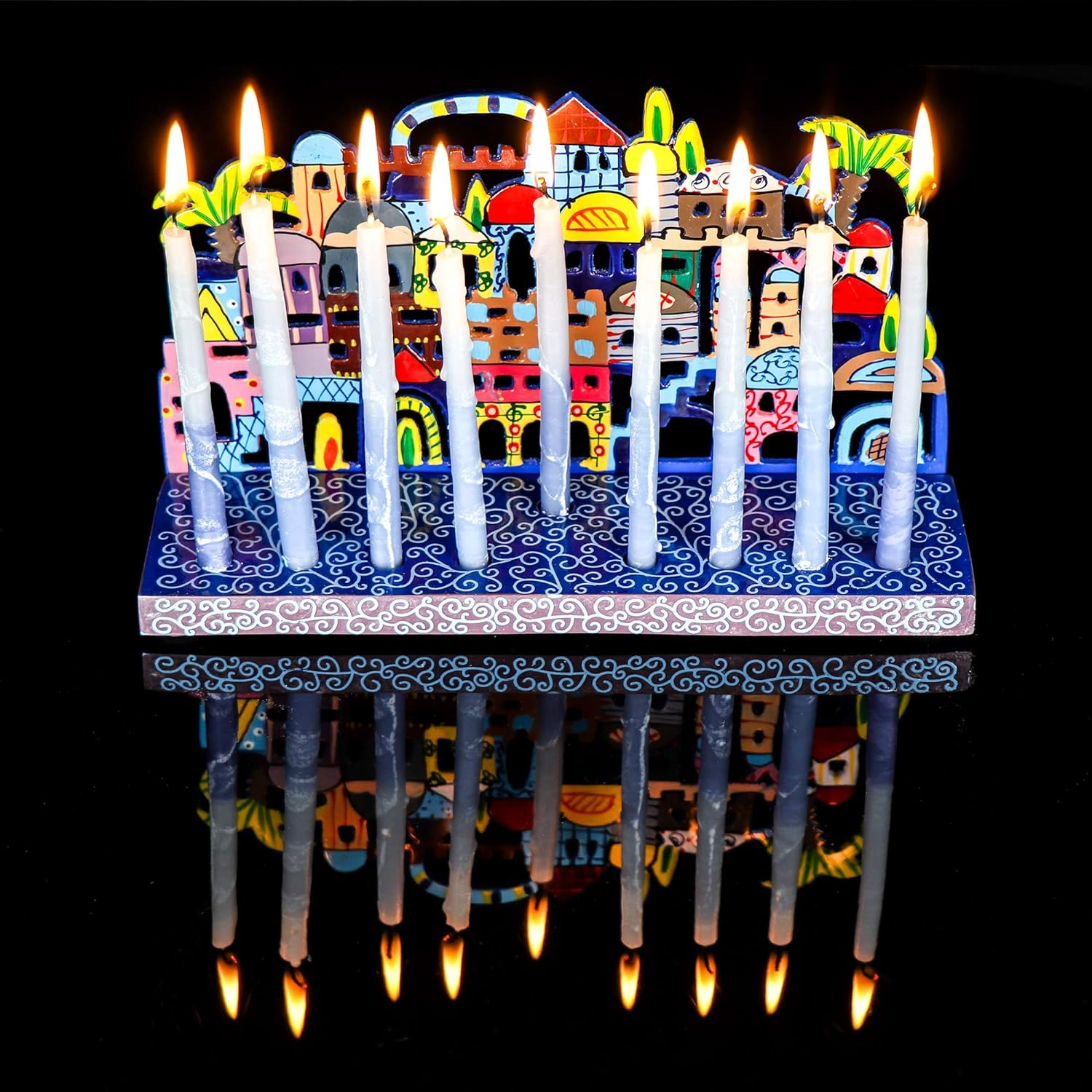 Jerusalem Laser Cut Metal Hanukkah Menorah by Yair Emanuel image number 3