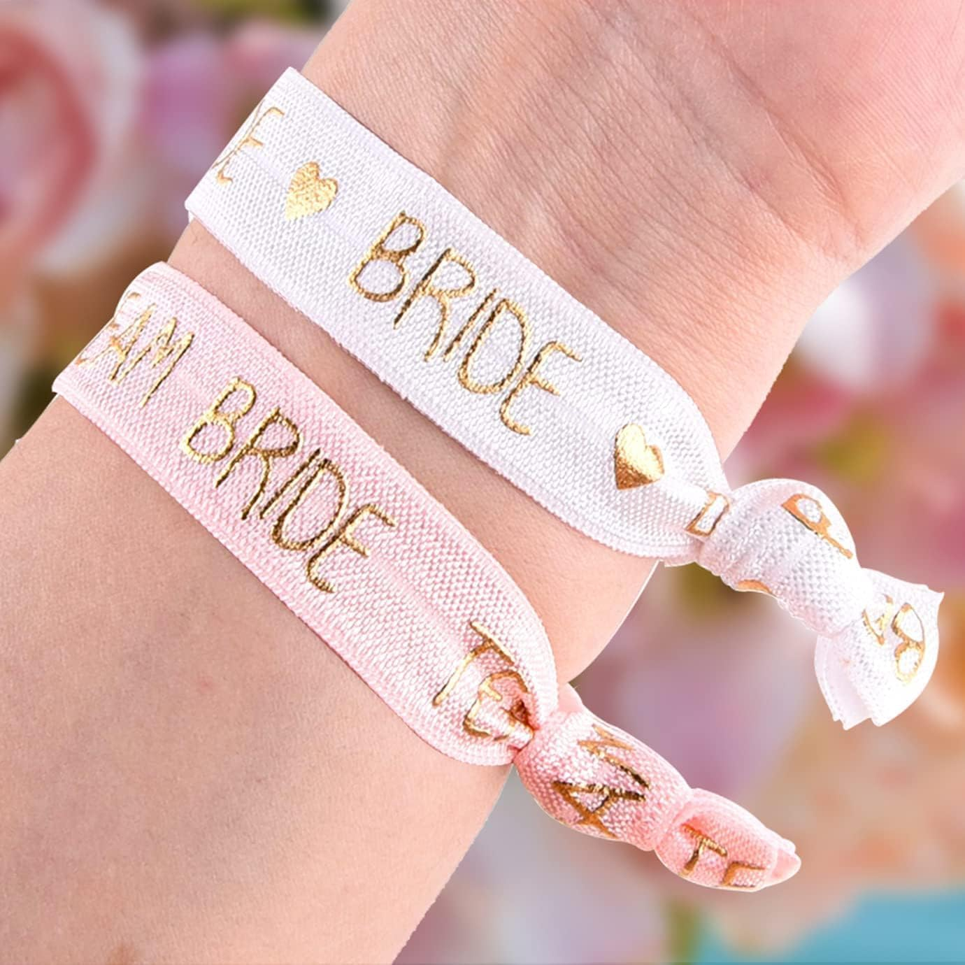 21Pcs Bride Team Wristbands,White and Pink Hen Party Favour Hair Bands, Elastic Bride Tie Accessories for Bachelor Party Wedding Bridal Shower Decorations image number 2