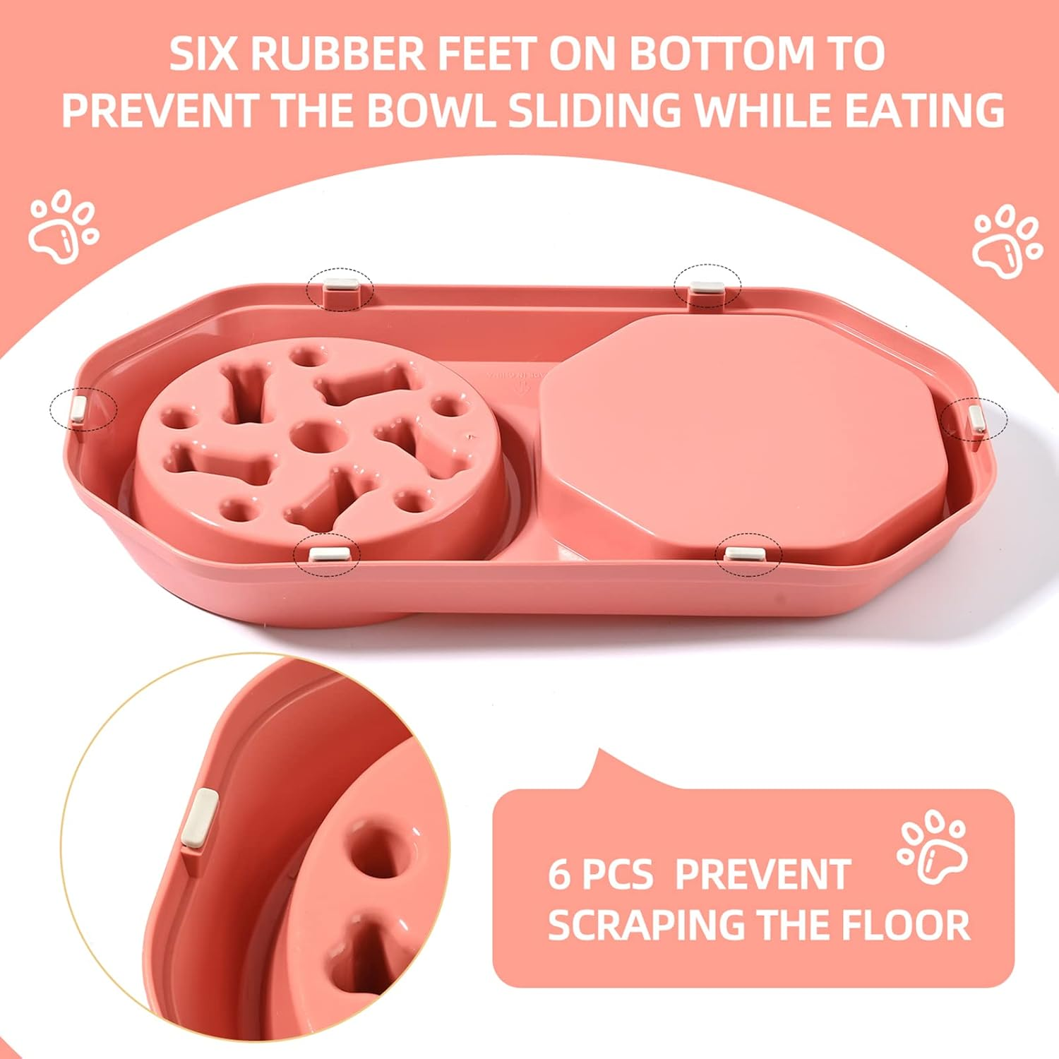 Dog Slow Feeder Bowl & Lick Mat, Dry & Wet Food, Slow Eating, Prevent Choking, Anxiety Relief, Non-Slip (Pink) image number 5
