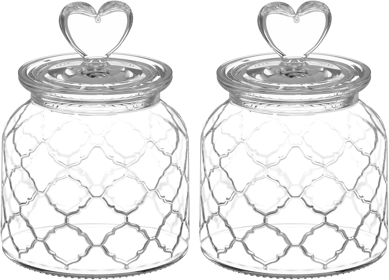 22 Oz Clear Glass Canister with Cute Heart Shaped Lids Set, Food Storage Glass Jars with Airtight Lids for Kitchen and Dining Room, Stripe/Set of 2 image number 5