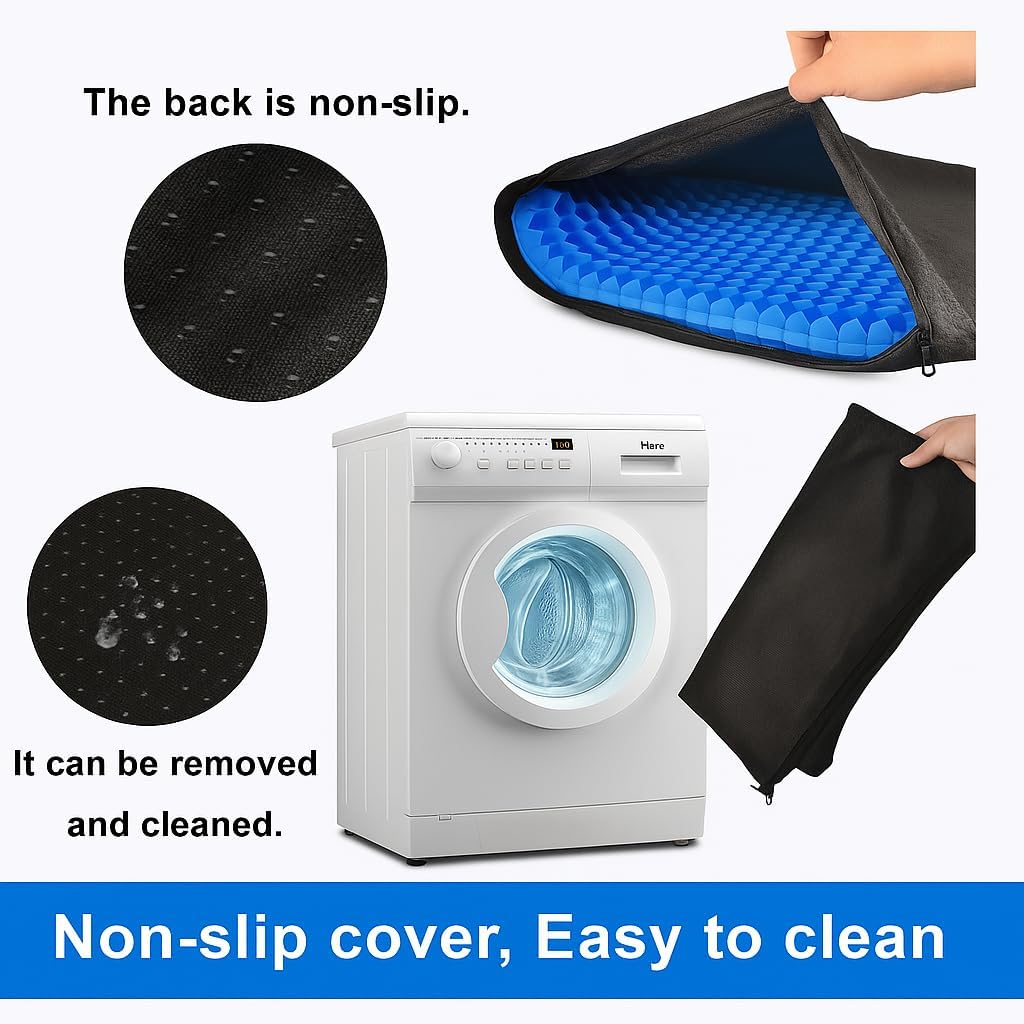 Gel Seat Cushion for Office Chair & Car &ndash; Extra Thick Honeycomb Design, Pressure Relief & Breathable Comfort, Non-Slip Cover &ndash; Tailbone & Back Support Pad for Home, Work, Travel image number 4