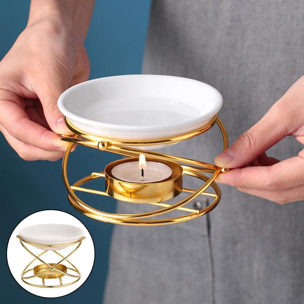 Generic Meltinging Essential Oil Warmer, Burner Ceramic Oil Tealight Holder Bedroom Decor Christmas Housewarming Gift, Golden image number 6