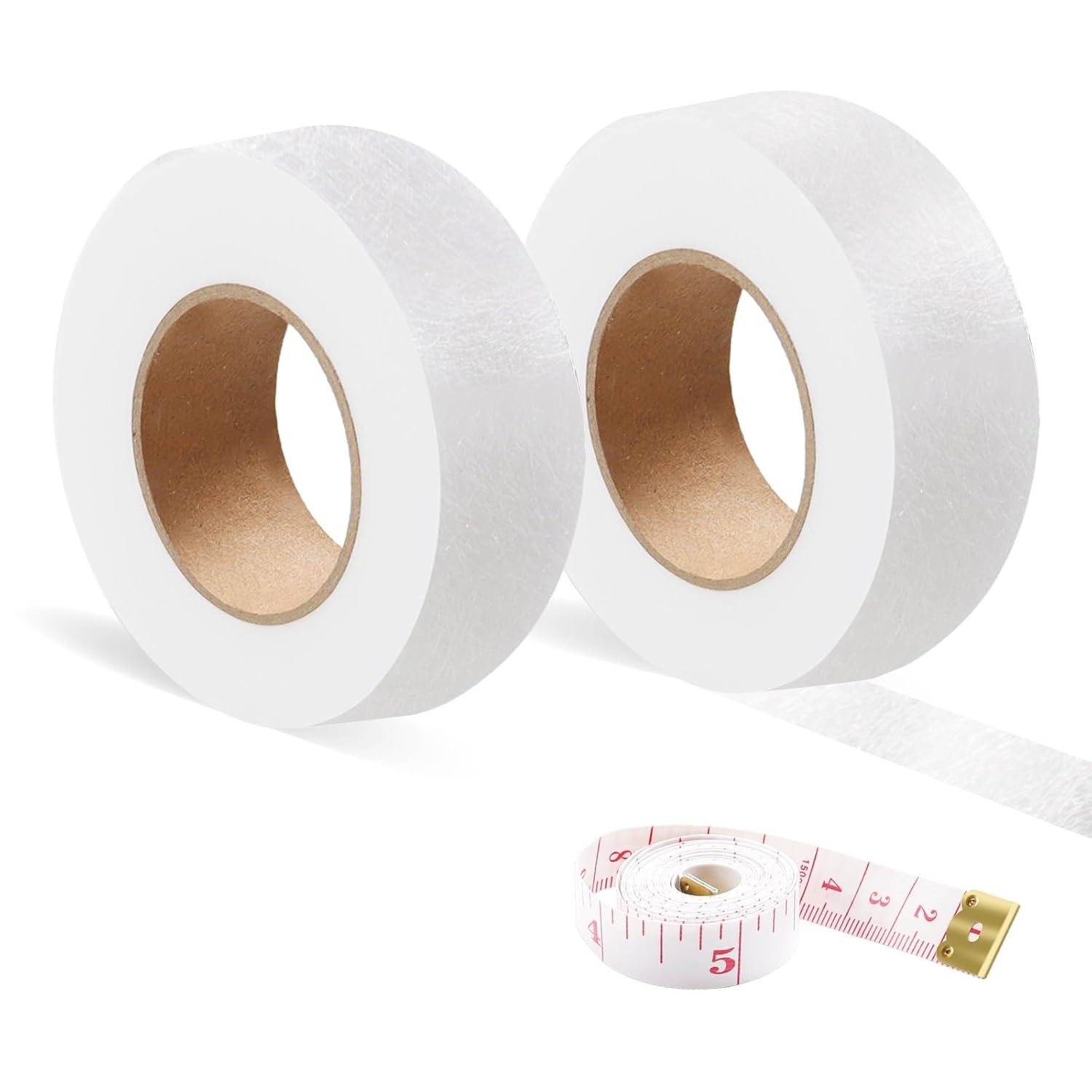 2 Rolls Iron Hemming Tape, Hemming Web, Iron on Tape for Skirts, Pillows, Jeans and Curtains,2Cm Wide * 24 Metres Long with Tape Measure(White)