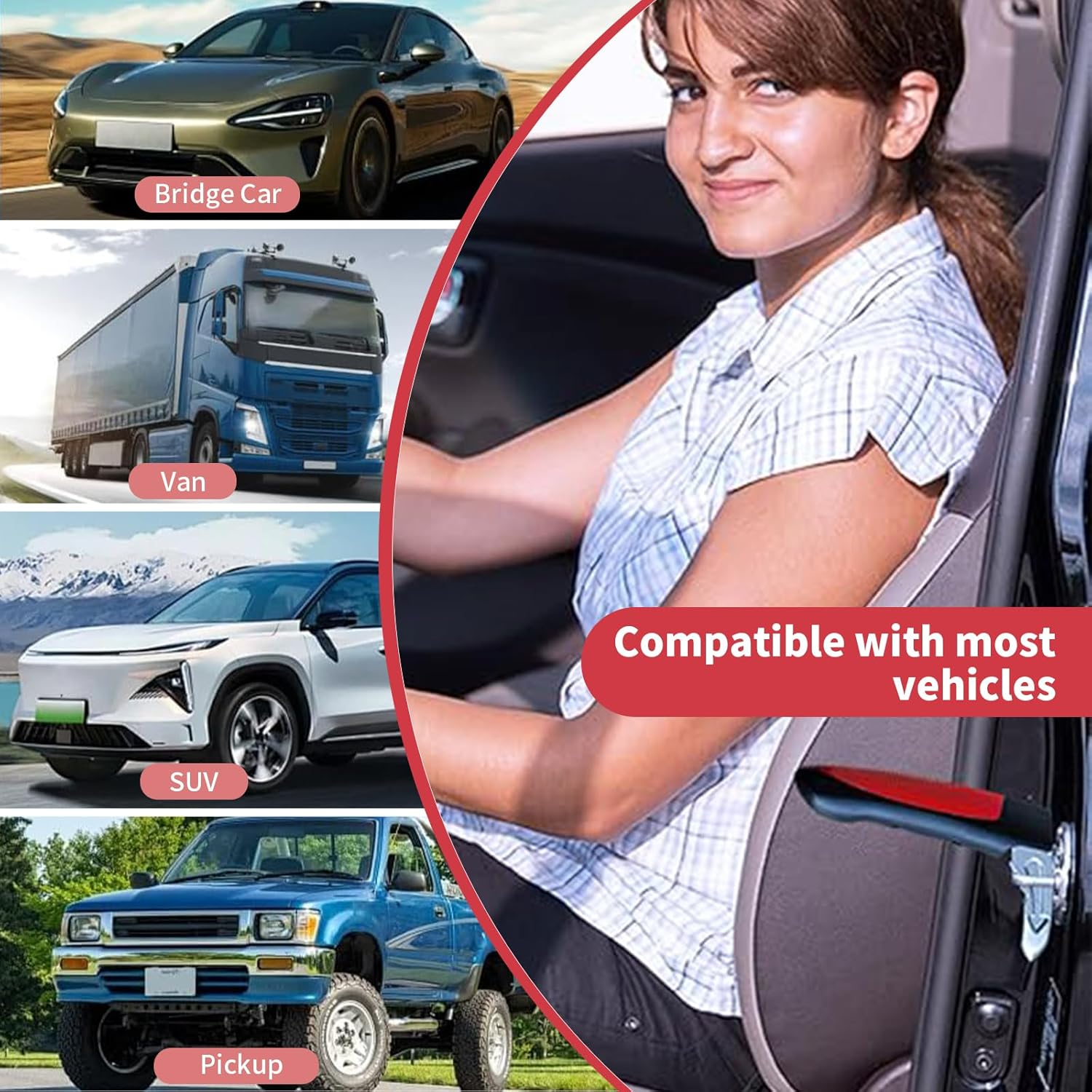 2 Pack Portable Vehicle Support Handle Assist, Multifunction Auto Vehicle Support Handle Insert Door Latch Car Handle for Getting in and Out of Car, Window Breaker Standing Mobility Aid for Car (Red) image number 1