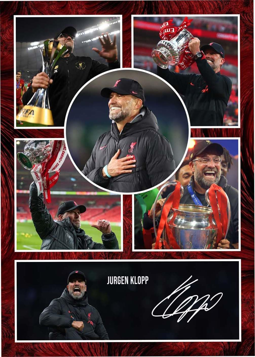 RJR PRINTS Jurgen Klopp - Liverpool Signed A4 Montage Photo Print Pre Printed Signature Autograph Football Gift image number 4