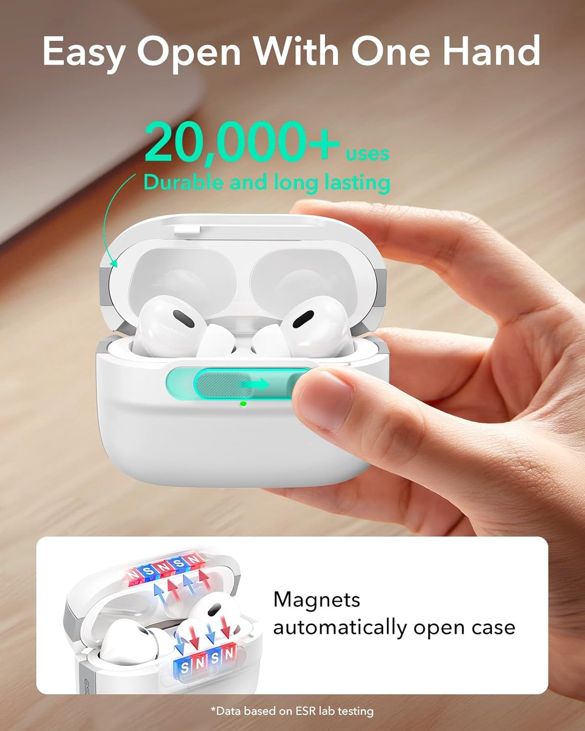ESR for Airpods Pro 2 Case, Compatible with Airpods Pro Case 2Nd/1St Gen (2023/2022/2019), Designed for Magsafe, Magnetic Lid Lock, Full Drop Protection Cover with Lanyard, Pulse Series, White image number 2