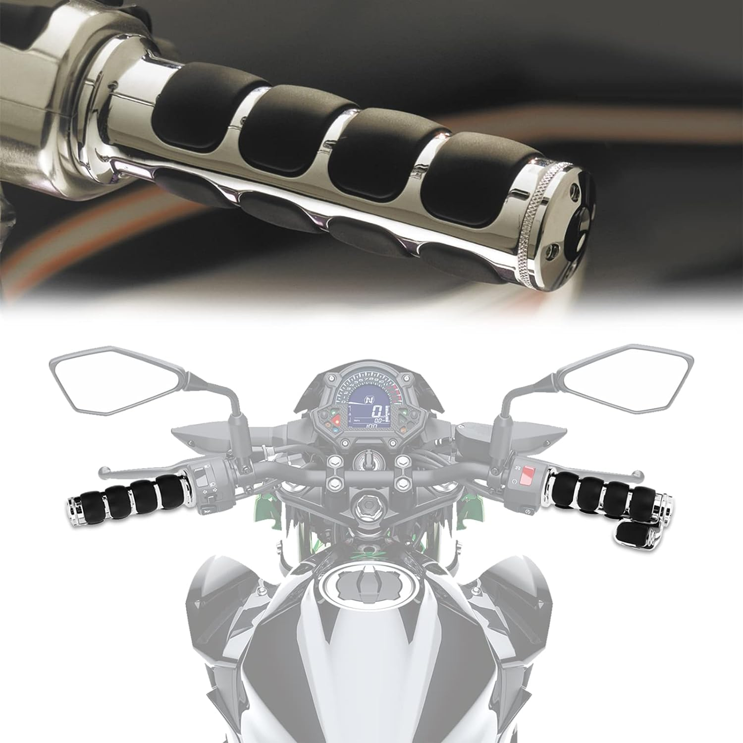 DREAMIZER Universal Motorcycle Hand Grips with Black Non-Slip Rubber for Harley Honda Yamaha Suzuki Kawasaki