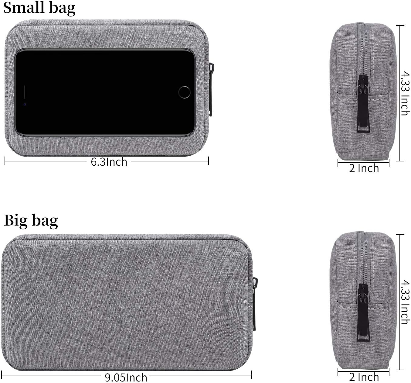 Electronics Accessories Organizer Bag,Portable Digital Storage Bag Cable,Power Bank,Charger,Charging Cords,Mouse,Adapter,Earphones More Out-Going,Business,Travel Gadget Bag,Grey(Small+Big) image number 3