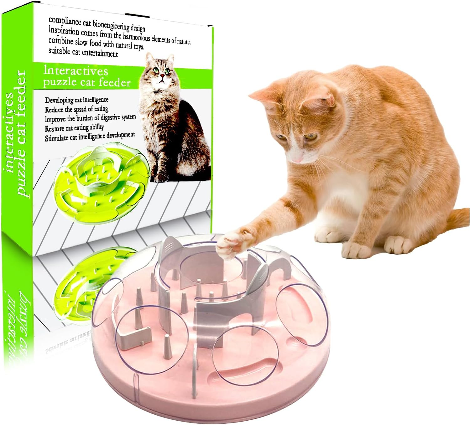 Gdsanlian-Interactive Cat Toy Puzzle Box - Cat Puzzle Feeder - Cat Slow Feeding Treatment Dispenser - Cat Puzzle Box - Puzzle Maze Toy - Indoor Rich Cat Toys（Pink）