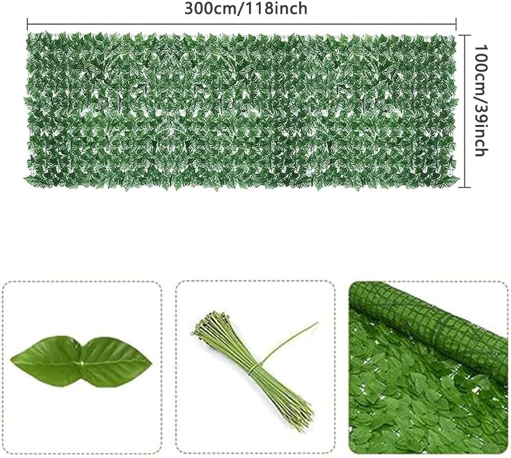 Artificial Ivy Privacy Fence Screen, 300X100Cm Artificial Hedges Fence, Garden Screening Panel Vine Leaf Decoration, for Outdoor, Garden, Patio, Backyard