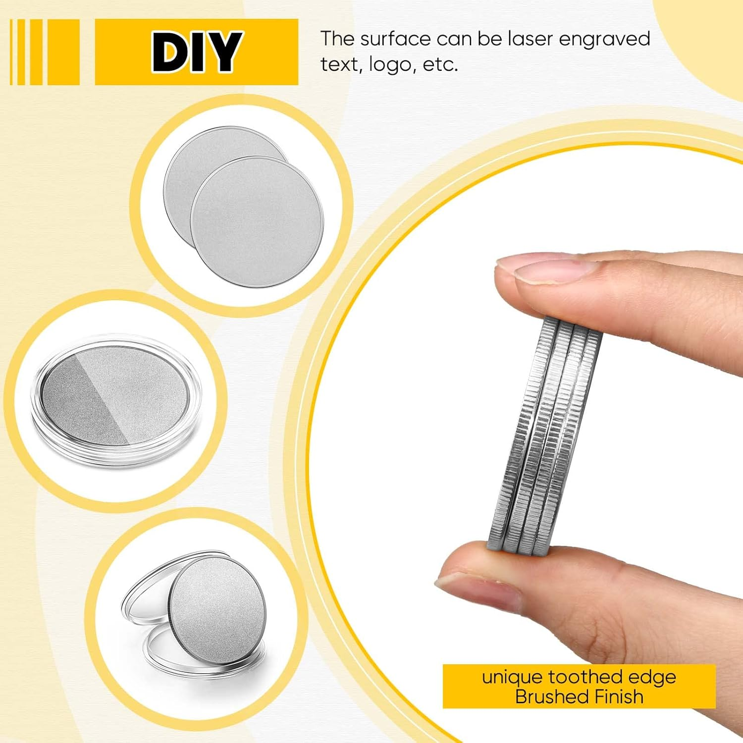 Yinkin 10 Pieces Blank Challenge Coin Threaded Edged 40 Mm with Acrylic Protection Box Laser Engravable Pattern for DIY Crafts Birthday Travel Commemorative Collection