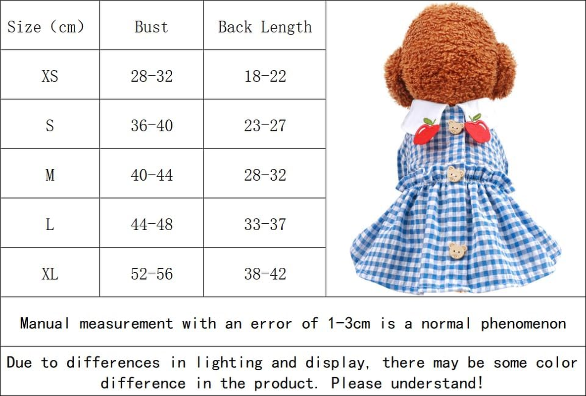 Dog Plaid Dress for Small Dogs Cat Girl Spring Summer Cute Puppy Princess Dress Pet Clothes (Blue, M) image number 2