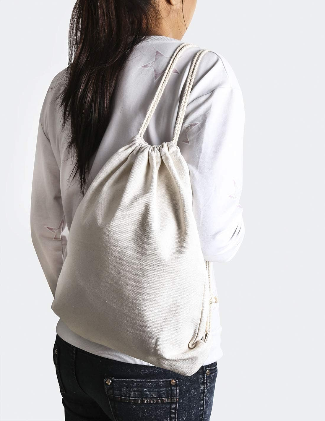 2-Pack Cotton Canvas Drawstring Backpack Gym Sackpack image number 1