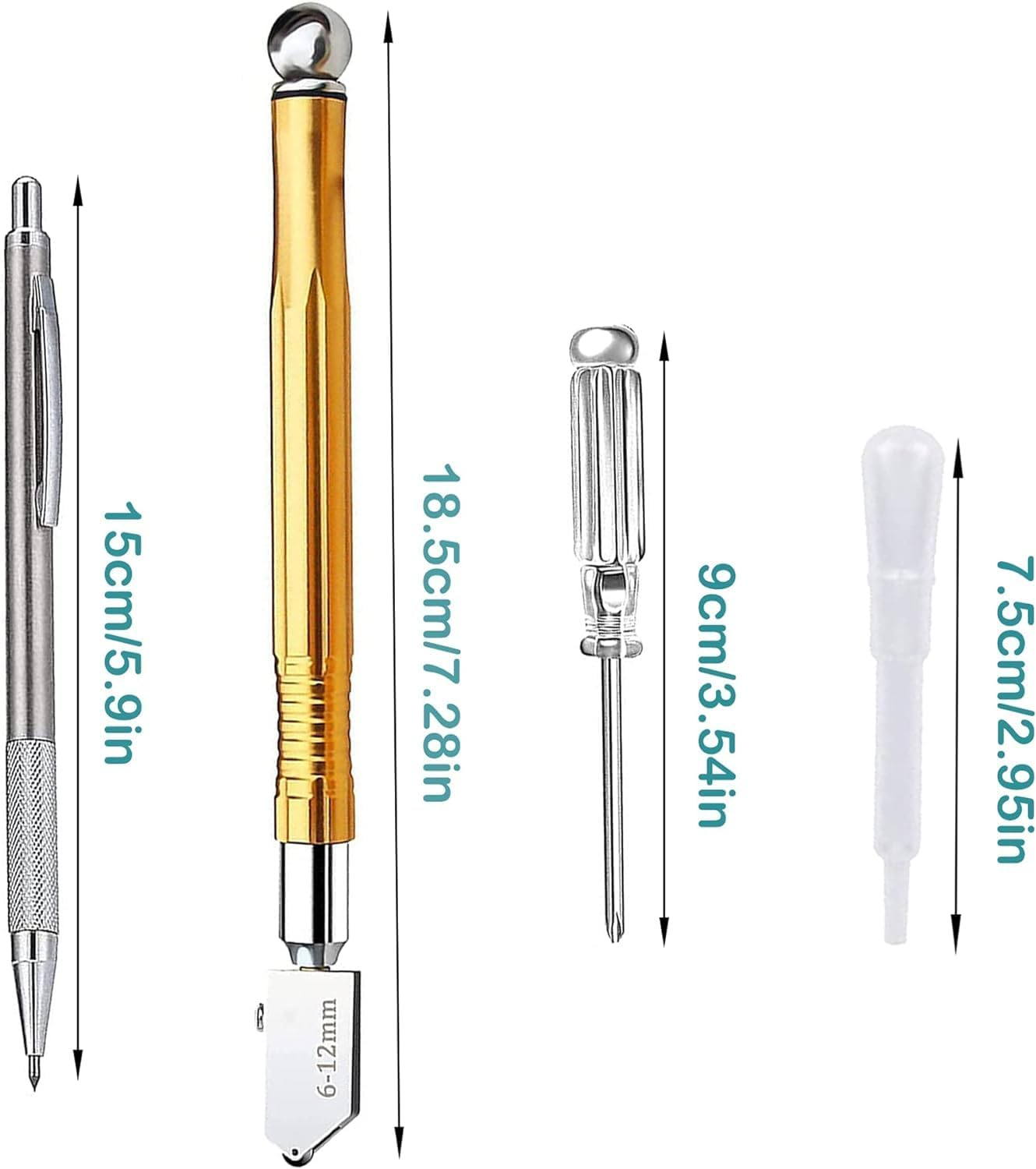 KEWAYO Glass Cutting Tool Kit, 2-20Mm Metal Handle Glass Tile Cutting Pen Style Oil Feed Carbide Tip with 2 Replacement Heads, for Cutting Glass, Mirror and Tiles image number 1