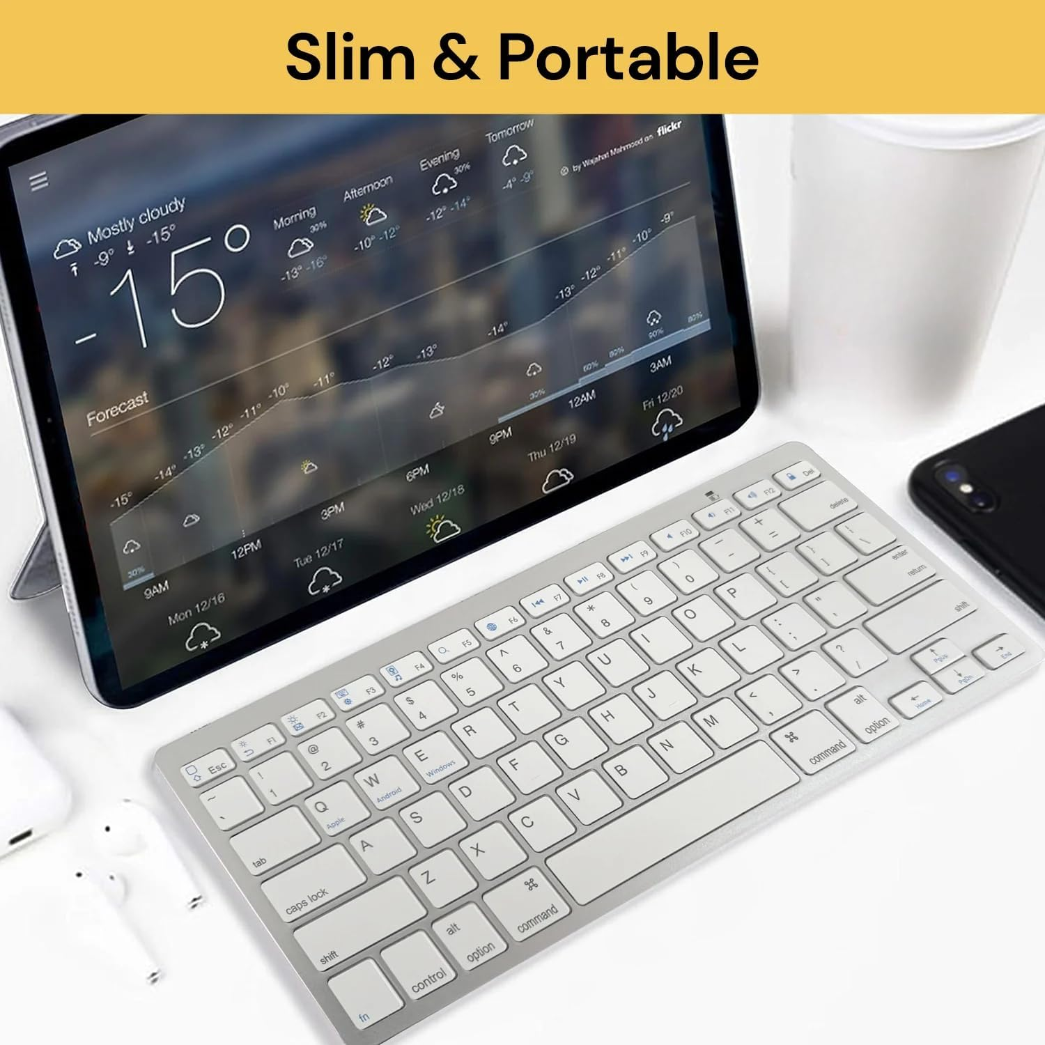 EZONEDEAL Wireless Keyboard - Ultra-Slim Bluetooth Keyboard Flat & Quiet Compatible with All Bluetooth Enabled Devices Compatible with Android, Windows, Computer Keyboards, Laptop, Tablet image number 3