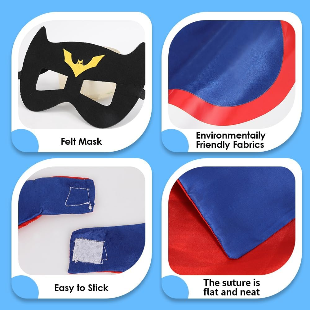 AUTOWT Kids Superhero Cape Set with Mask Storage Bag & Slap Bracelets for Boys Dress up Costumes Halloween Christmas Birthday Party（4Pcs）