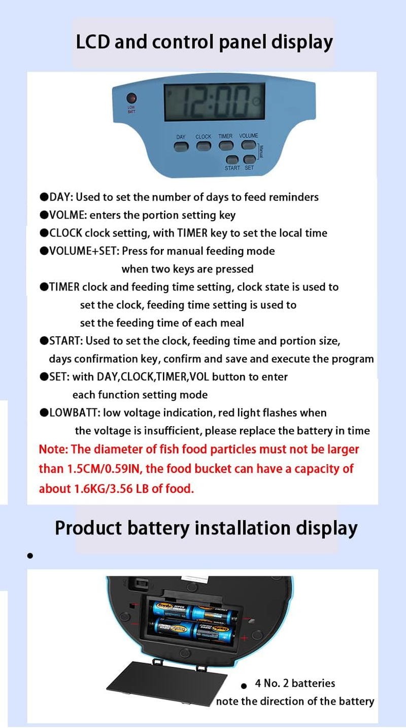 4.5L Automatic Fish Feeder, Pond Fish Feeder, Outdoor Fish Food Dispenser, Large Moisture Proof Timer Feeding Food Dispenser -Battery Powered image number 3
