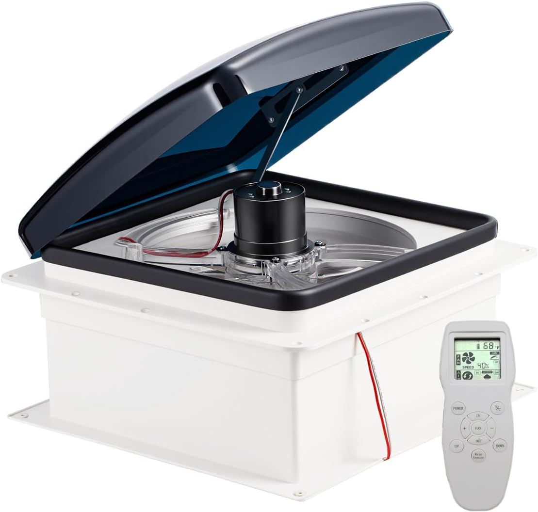 RV Roof Vent Fan 12V Auto Remote Control 14'' Inch 10 Speed (Smoke) image number 5