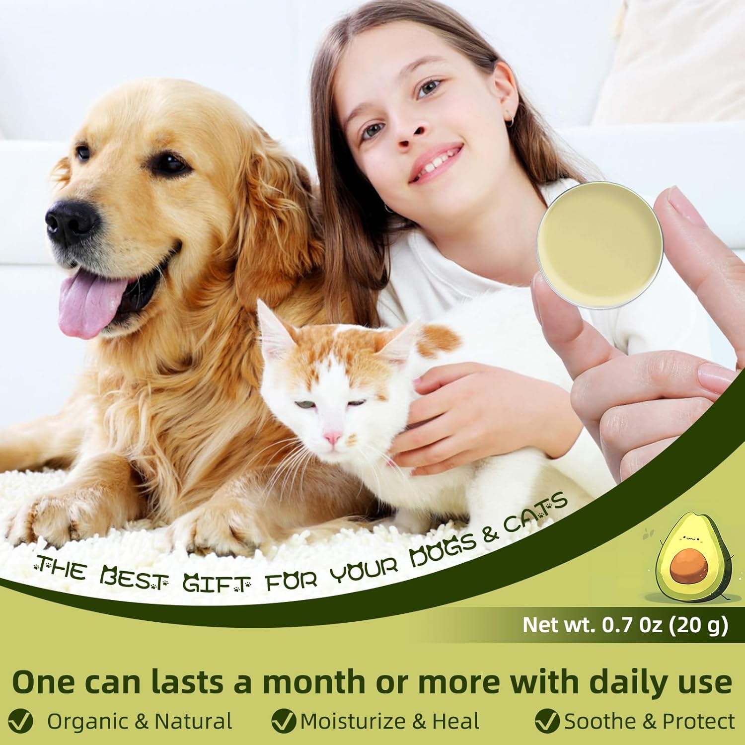 Avocado Dog Nose & Paws Balm for Dry Nose,Dog Cream for Paws and Nose,Natural & Organic Plant Based,Protects & Repairs Dry, Cracked Snouts & Paws,Hypoallergenic,0.7Oz image number 6