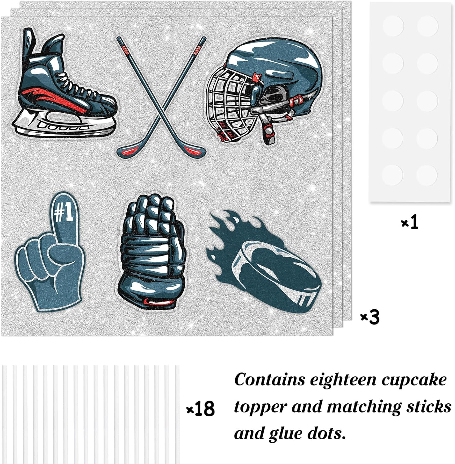 18-Piece Hockey Player Happy Birthday Cupcake Toppers Set - Kids' Hockey Themed Party, Boys and Girls Birthday Party, or Baby Shower Party Decorations Supplies - LIANGSS image number 5