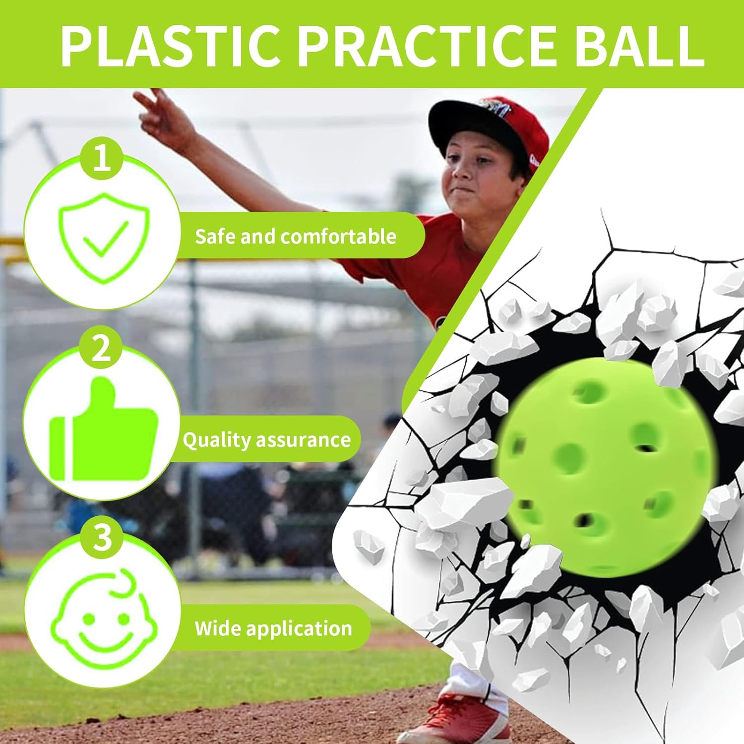 12 Packs Outdoor Pickleball Balls, 6 Green(Outdoor 40 Holes)+6 Yellow(Indoor 26 Holes), High Elasticity & Durable Pickleballs for All Style Pickleball Paddles, Great Gifts for Pickleball Lovers image number 3