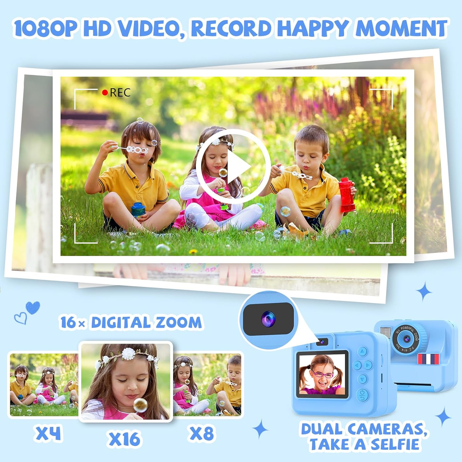 Kids Camera Instant Print - Christmas Birthday Girls Gifts Boys for Age 3 4 5 6 7 8 9 10 Year Old, 2.4 Inch Screen Kids Instant Camera, Kid Digital Video Cameras Toys with 32 GB SD Card