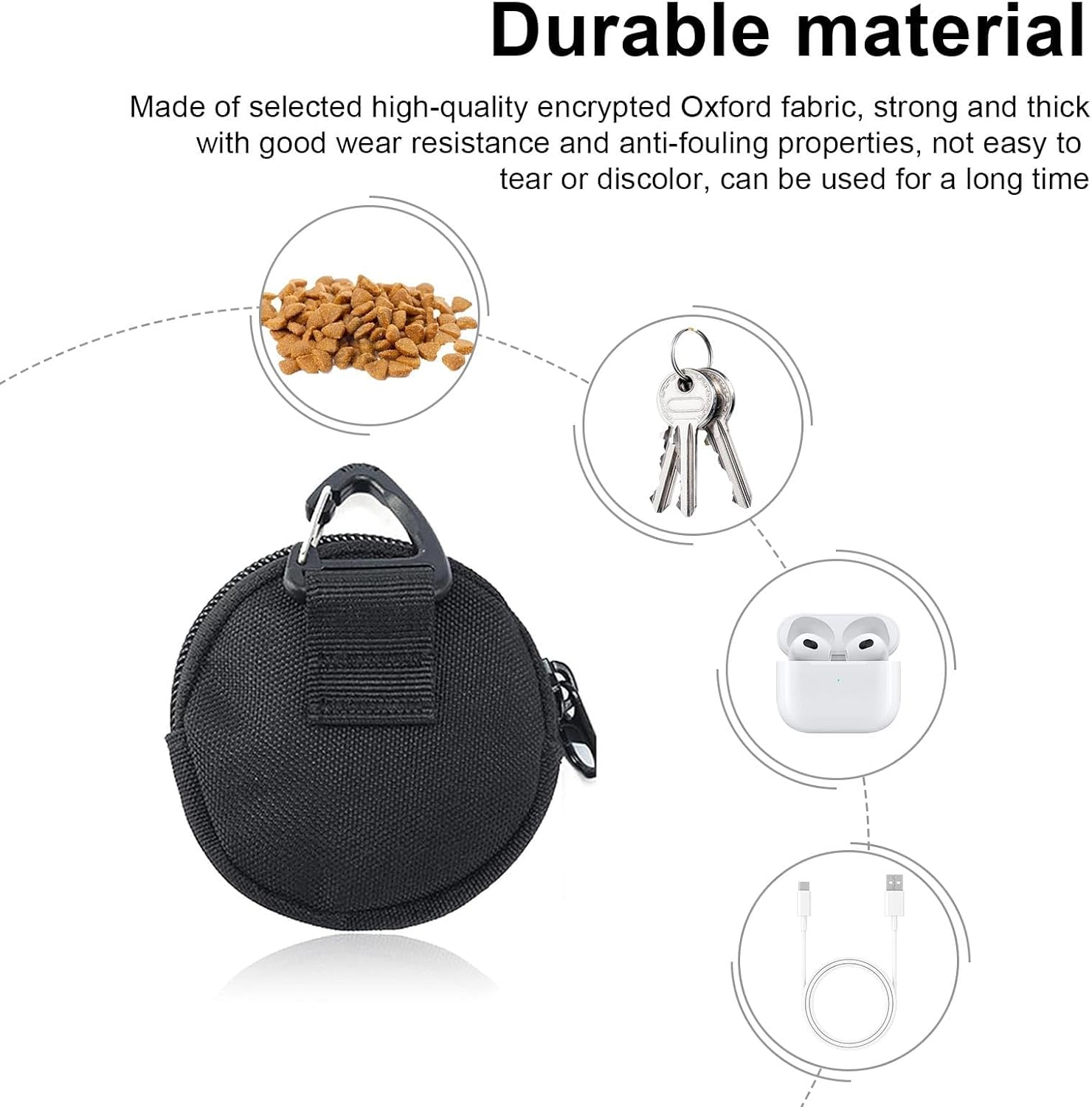 DEANKEJI Pack of 4 Dog Training Small Snack Bag Dog Oxford Cloth Dog Food Bag Black Dog Treat Bag with Triangular Hanging Eyelet for Carrying Dog Treats image number 4