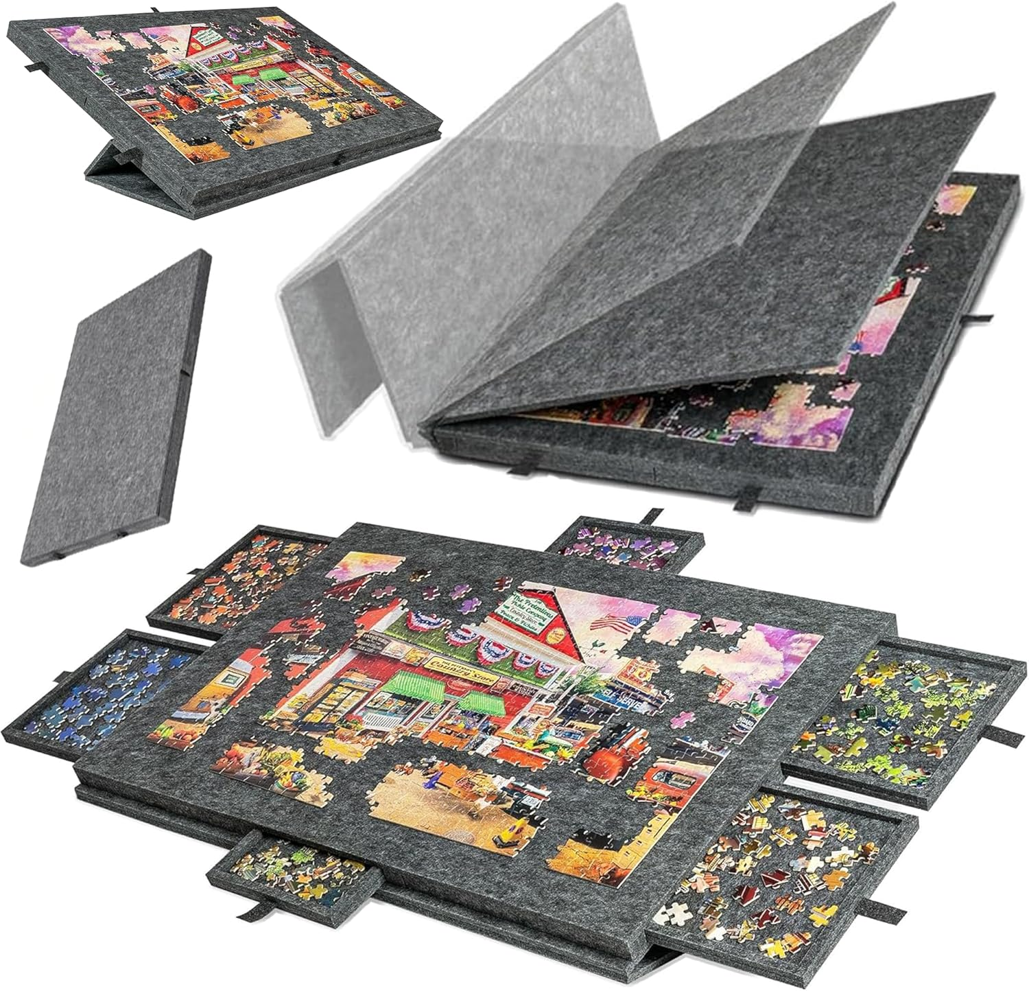 GOOFII Jigsaw Foldable & Tilting Puzzle Board with 6 Drawers and Covers, Portable Puzzle Table Built-In Stands for Angle Adjustments, Puzzle Mat with Storage for Adults (1500 Pcs) image number 3