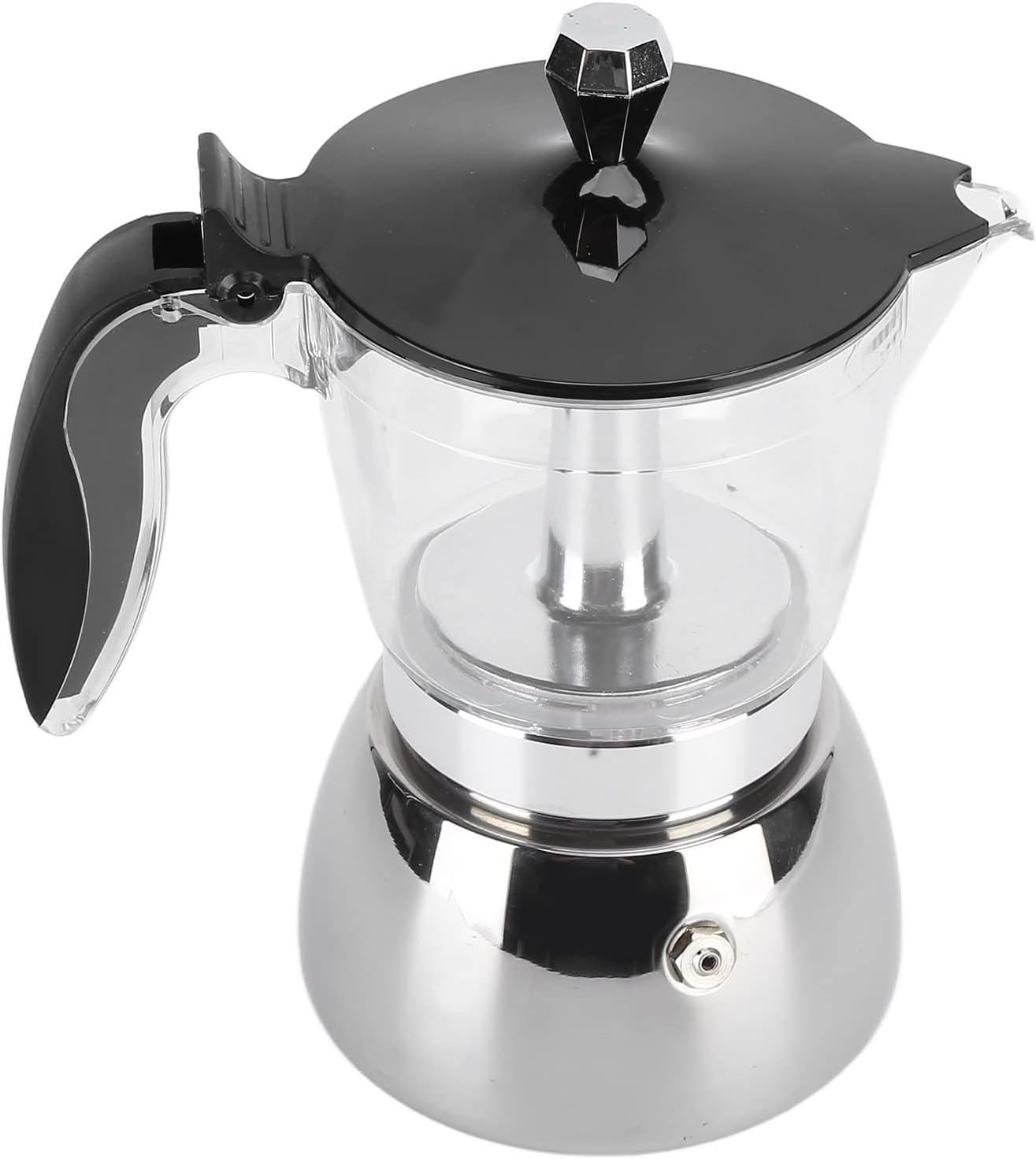 6 Cups Stainless Steel Coffee Pot,Moka Pot Premium Crystal Glass Top Stovetop Moka Pot,Italian Octagonal Household Moka Pot image number 2