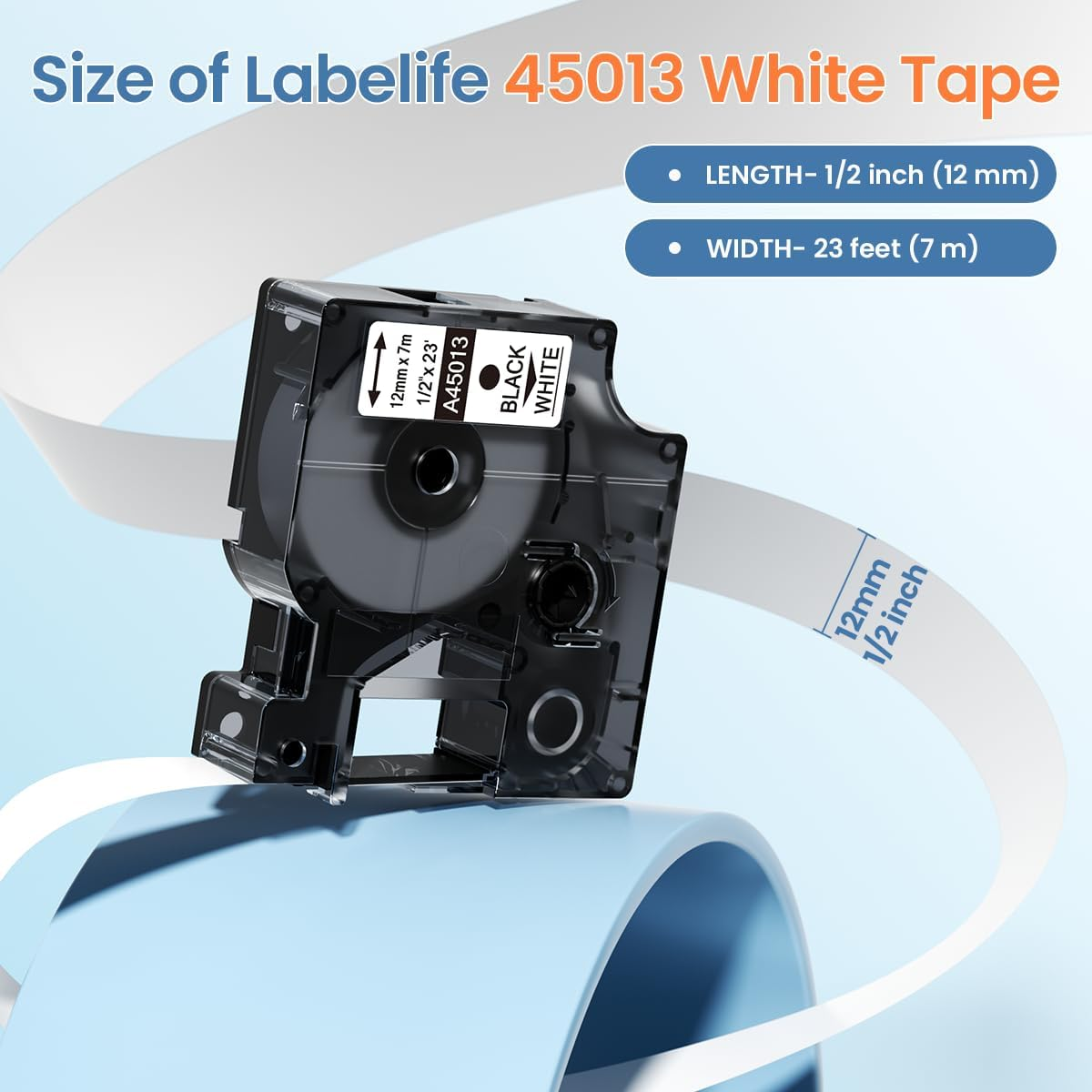 Replace for DYMO D1 Label Tape 45013 1/2 Inch X 23Ft Black on White A45013 45013S S0720530 Refills Compatible with Dymo Labelmanager 160 LM 280 210D 360D 420P Label Maker, 5-Pack